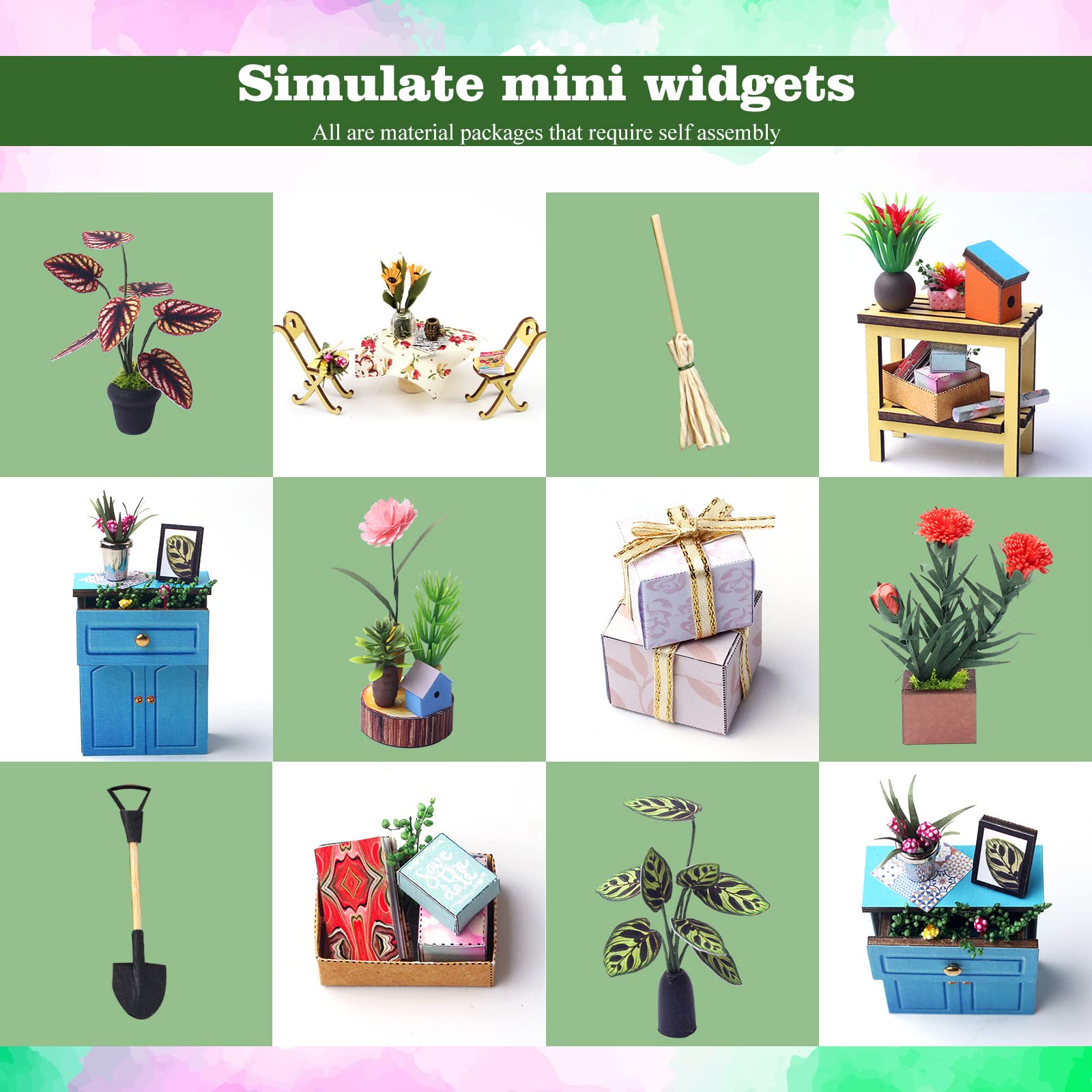 INSGEN DIY Miniature Dollhouse house Building Room Kit, Wooden Diorama Book Nook House Kits Build Crafts for Adults, Miniature Street Tiny Library House Making Kit 1:24 Scale: Green