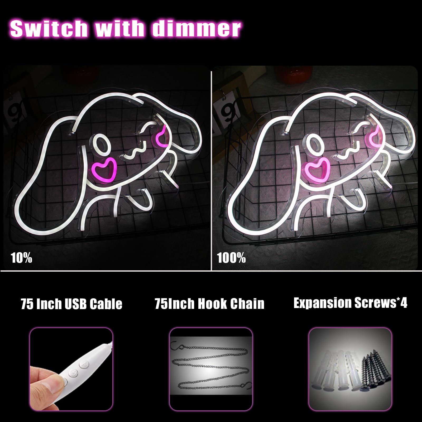 Cinnamoroll Anime Neon Sign for Wall Decor Cinnamoroll Led Light Room Decor Japanese Neon Light LED Sign for Anime Fans Cinnamoroll Gift for Girls 17.5"*9.5"