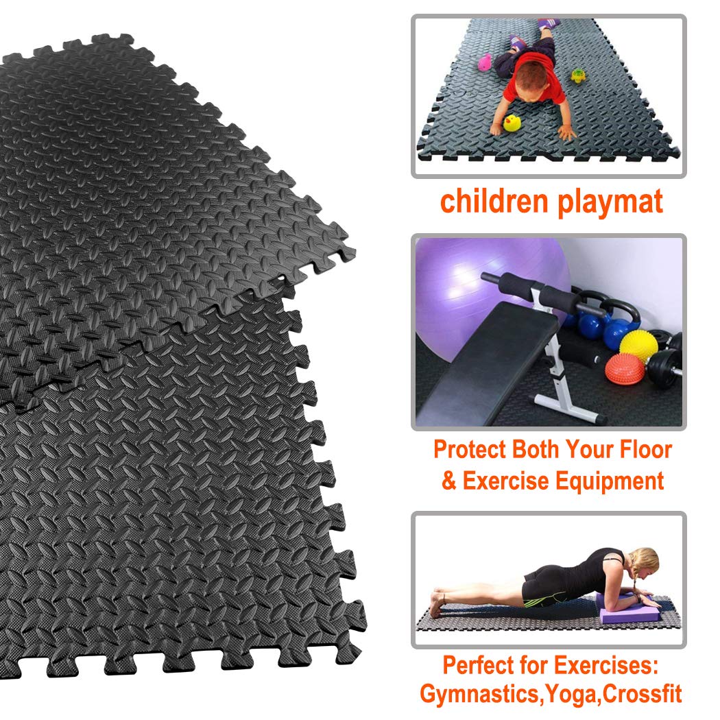 Walsai Exercise Mats Puzzle Foam Mats Gym Flooring Mat Cover 20 SQ.FT Interlocking Foam Mats with EVA Foam Floor Tiles for Home Gym Equipment Workouts Black thumbnail 4