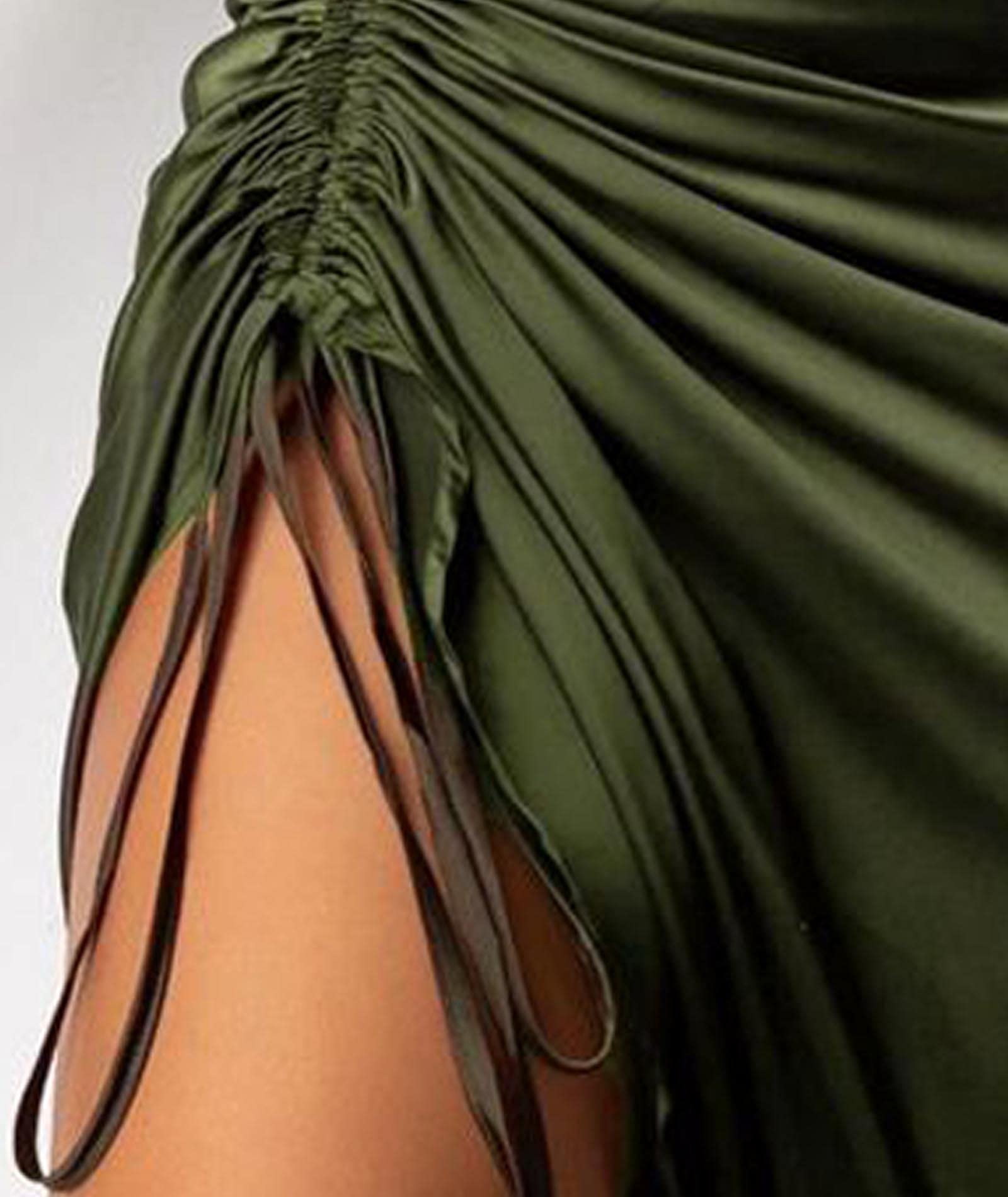 xxxiticat Women's Spaghetti Strap Satin Dress Sleeveless Cowl Neck Draped Slit Lace Up Drawstring Ruched Cocktail Midi Dress thumbnail 5