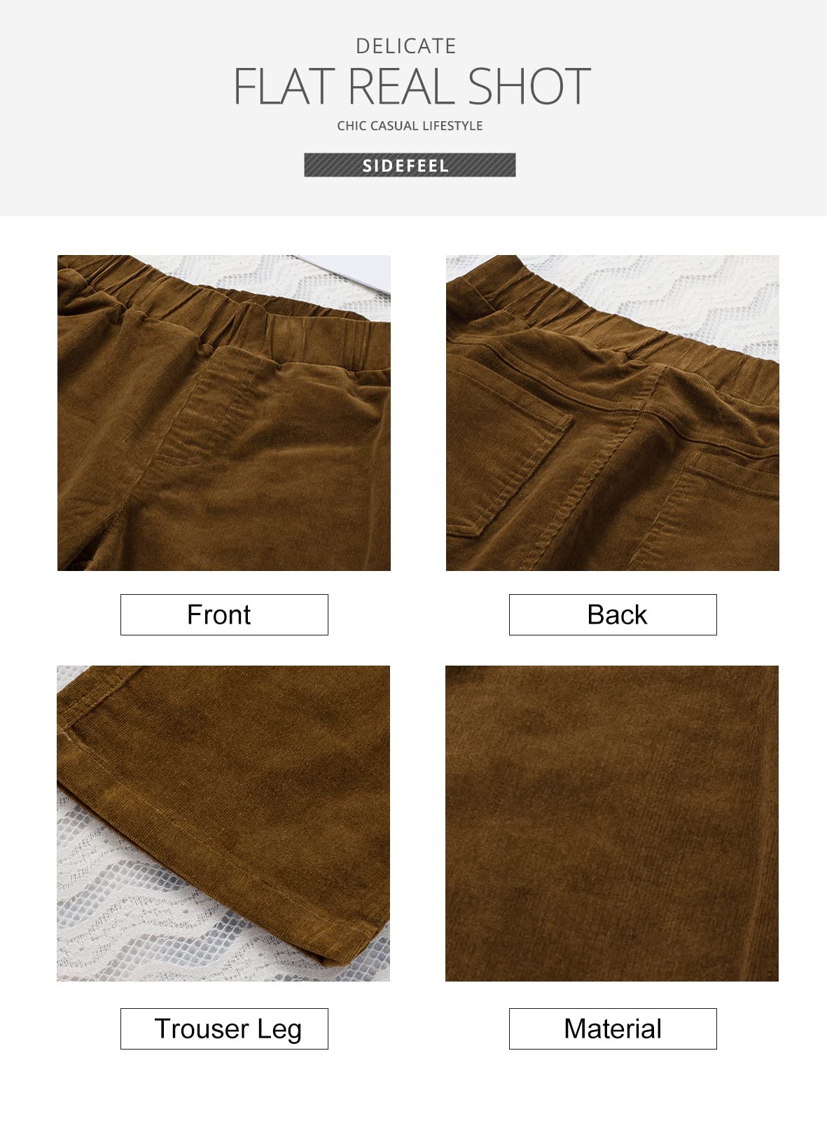 Sidefeel Women's Corduroy Flare Pants Elastic Waist Bell Bottom Trousers 2024 Women Fashions