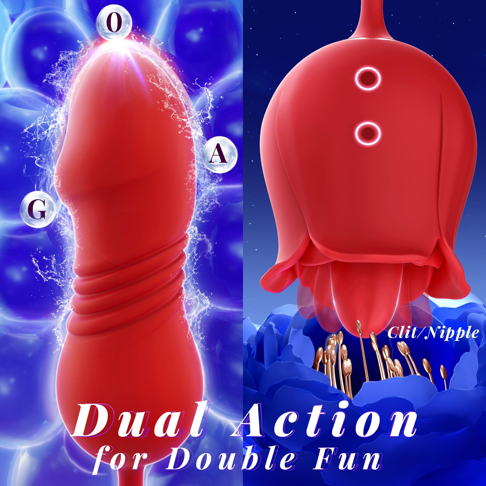 Sex Toys Rose Vibrator Dildo - MOOLIGIRL 4IN1 Adult Toys for Women with 9 Tongue Licking & Thrusting Dildos G Spot Vibrators, Anal Rose Sex Toy Nipple Clitoral Stimulator Licker for Female Couples: Romantic Rose