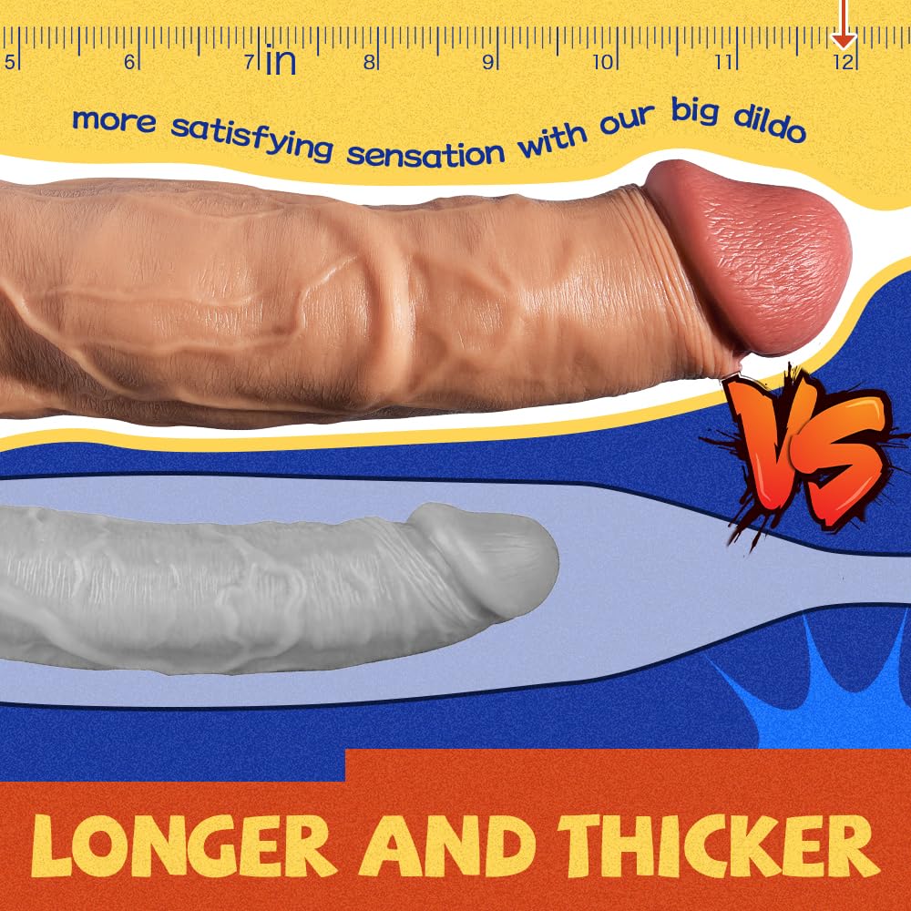 Lubisey 2.36'' Diameter Realistic Thick Dildo for G-spot Orgasm, 7.87'' Curved Shaft Big Huge Dildos with Strong Suction Cup, Silicone Dildos Realistic Penis Anal Dildo Toy Consolador para Hombre: 11.8 inch / Flesh