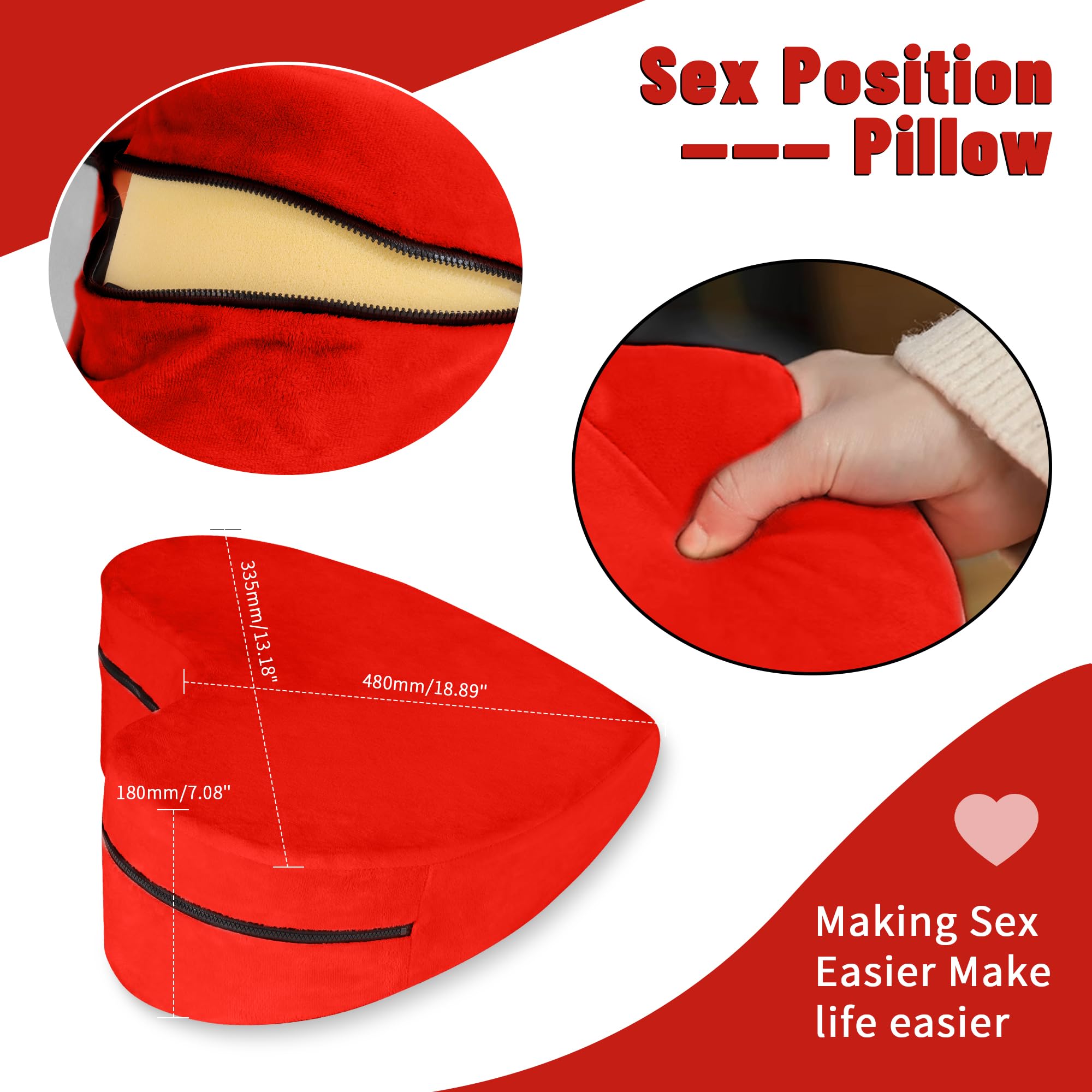 Sex Pillow Foam Heart Pillow Sex Position Pillow for Adults Sex Cushion Sex Furniture for Bedroom Couples Sex Toys: Red