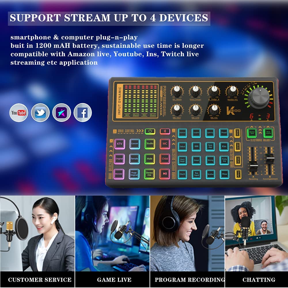 Podcast Equipment Bundle, BM-800 Recording Studio Package with Voice Changer, Live Sound Card - Audio Interface for Laptop Computer Vlog Living Broadcast Live Streaming YouTube TikTok (): AM100-K300