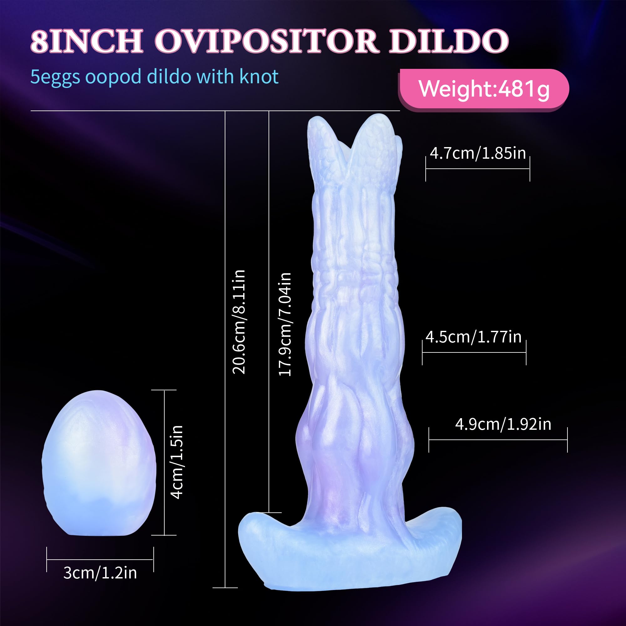 Dragon Dildo Pneumatic Monster Ovipositor with 5 Eggs, 8.1inch Silicone Ovipositing Tentacle Dildo Inflatable Anal Plug Adult Sex Toys for Women G Spot and Men