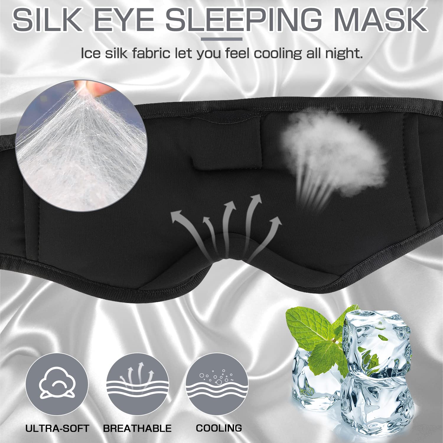 LC-dolida Sleep Headphones, 3D Sleep Mask Bluetooth Wireless Music Eye Mask, Sleeping Headphones for Side Sleepers Sleep Mask with Bluetooth Headphones Ultra-Thin Stereo Speakers Perfect for Sleeping thumbnail 2