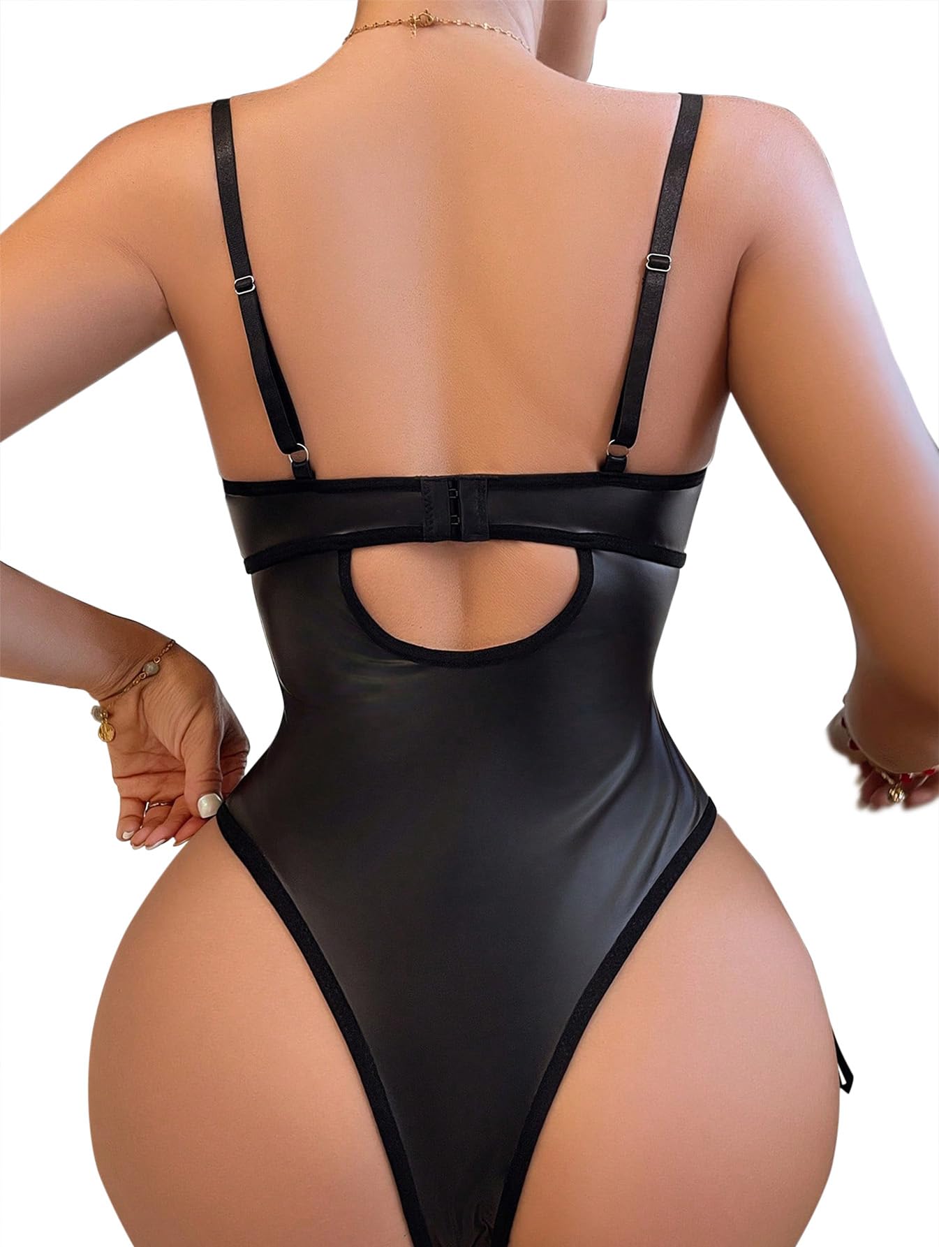 Lilosy Sexy Lace Up Floral Garter Underwire Teddy Bodysuit Lingerie Belt Women Top One Piece: Medium Pu Lace Black