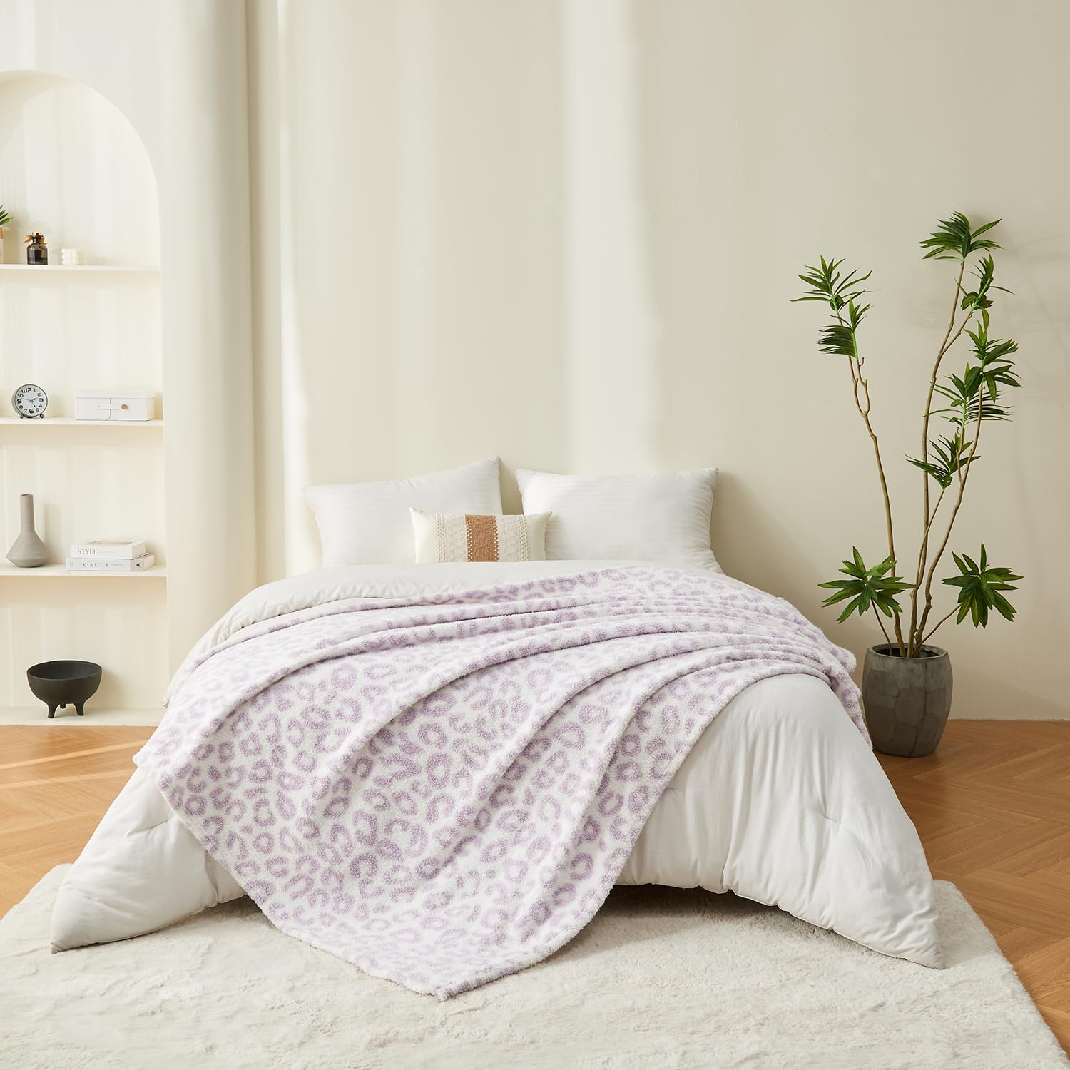 Qeils Checkered Blanket Microfiber Super Soft Knit Forest Green Throw Blanket for Couch, Sofa, Chair, Bed, Camping, Lightweight Travel Bed Blanket - 60"*80": 50*60 Purple Leopard Print
