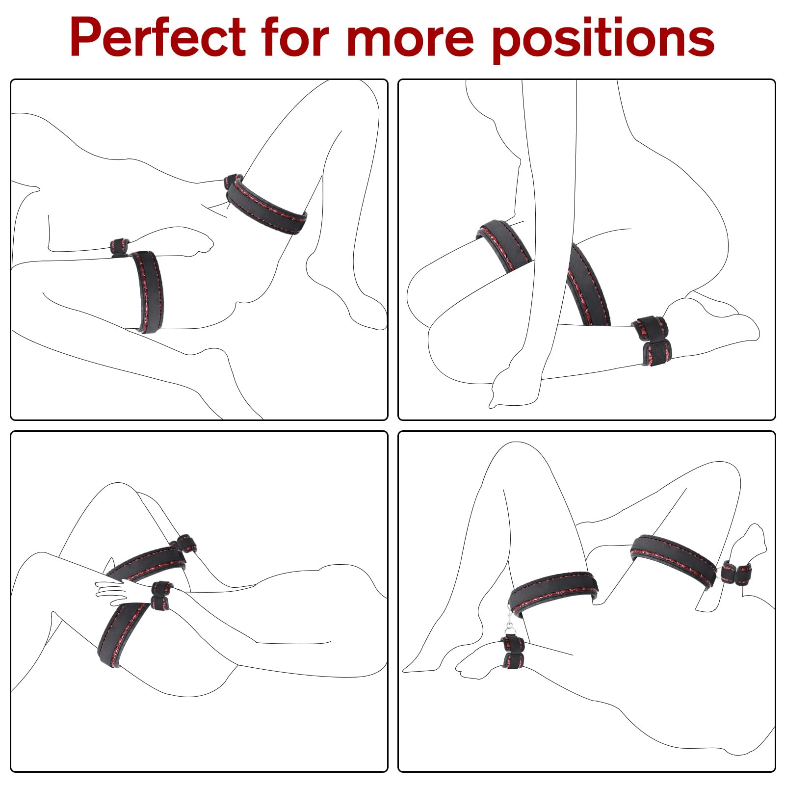 Sex Bondage Wrist & Thigh Cuffs BDSM Restraints Set, Sex Toys for Women with Adjustable Leg Straps Handcuffs for Couple Beginner SM Game Play: Red Black