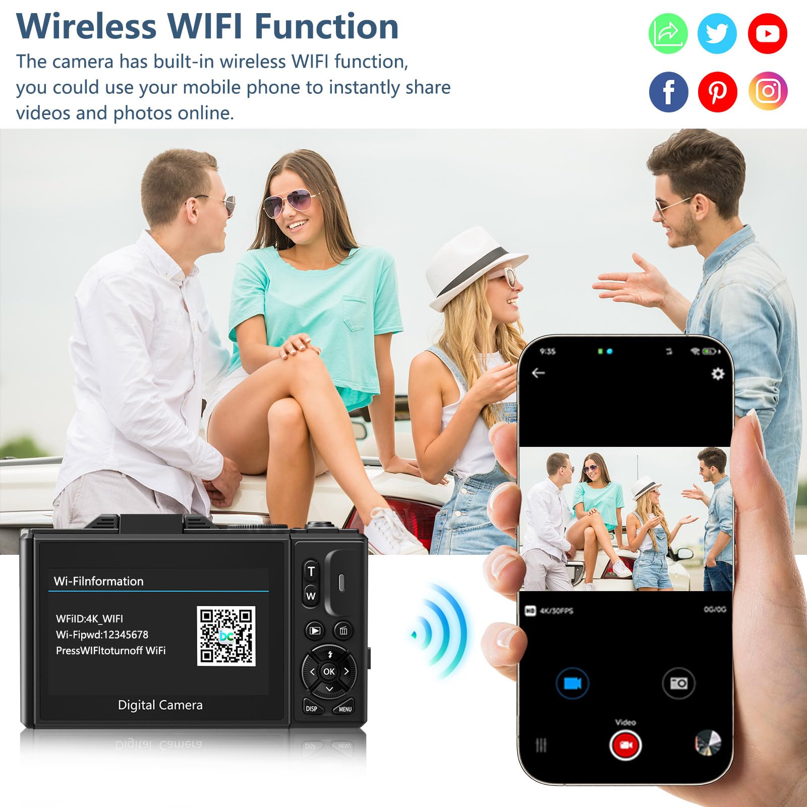 Digital Camera for Photography, 4K Vlogging Camera for YouTube 3" 180° Flip Screen 18X Digital Zoom Compact Retro Cameras with 32GB TF Card & 2 Batteries,: Black