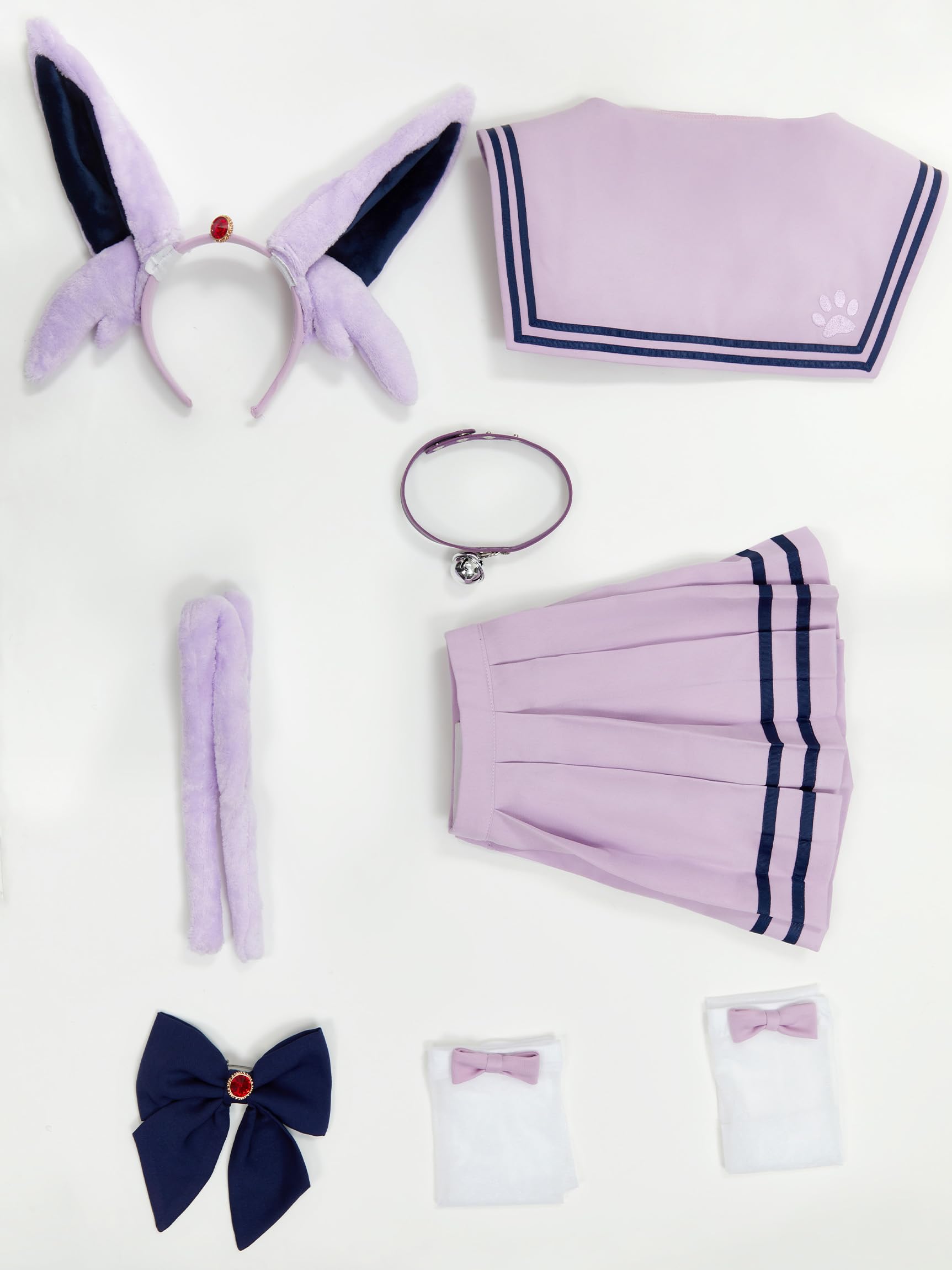 Mobbunny Women's Anime Cosplay Outfits Sailor Uniform Purple Bodysuit Pleated Skirt Set with Headband Choker Halloween: Small