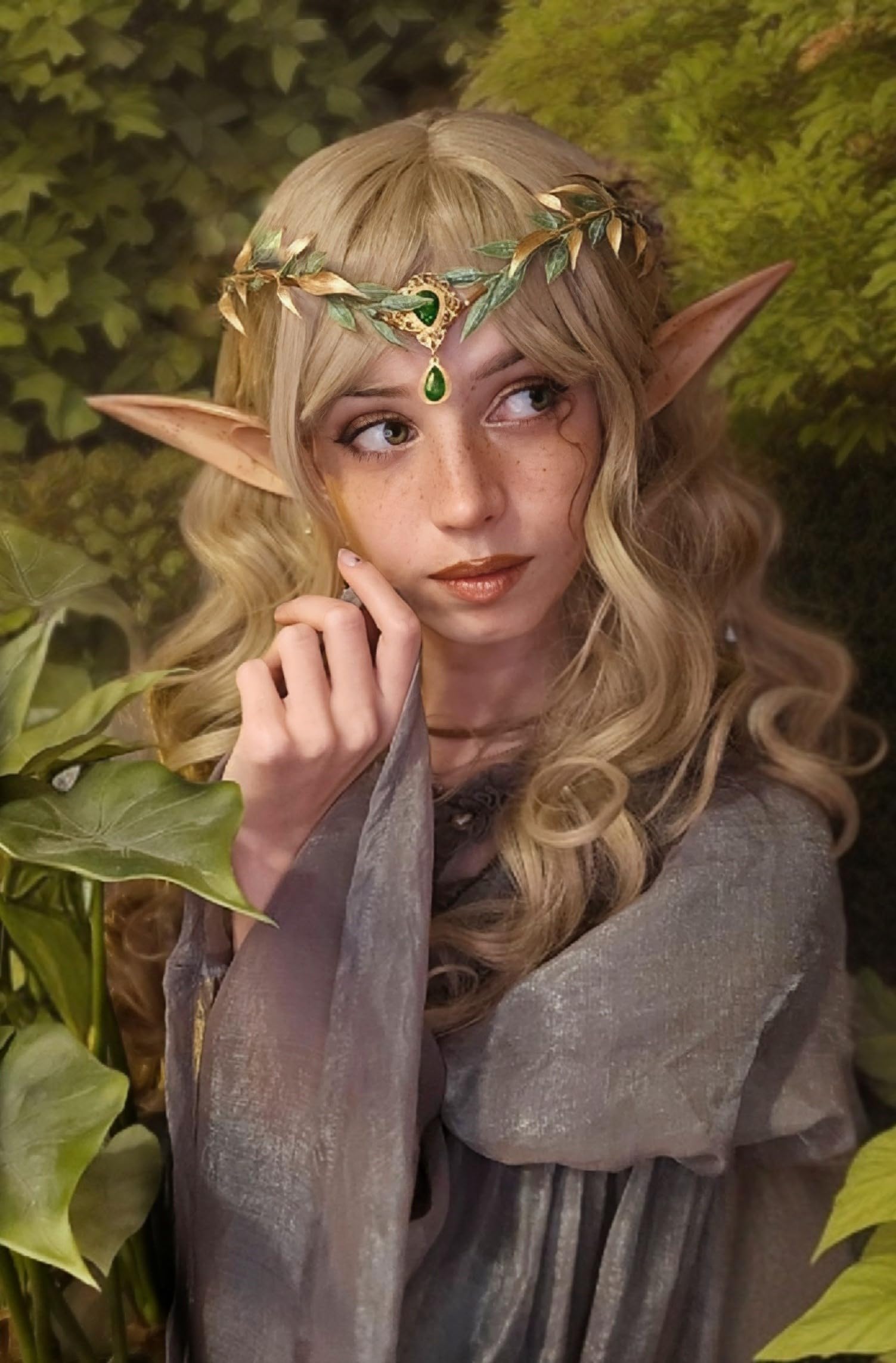 MOSTORY Elf Flower Crown Headband - Handmade Floral Headpiece Fairy Crown for Women Renaissance Cosplay Photo Shoot