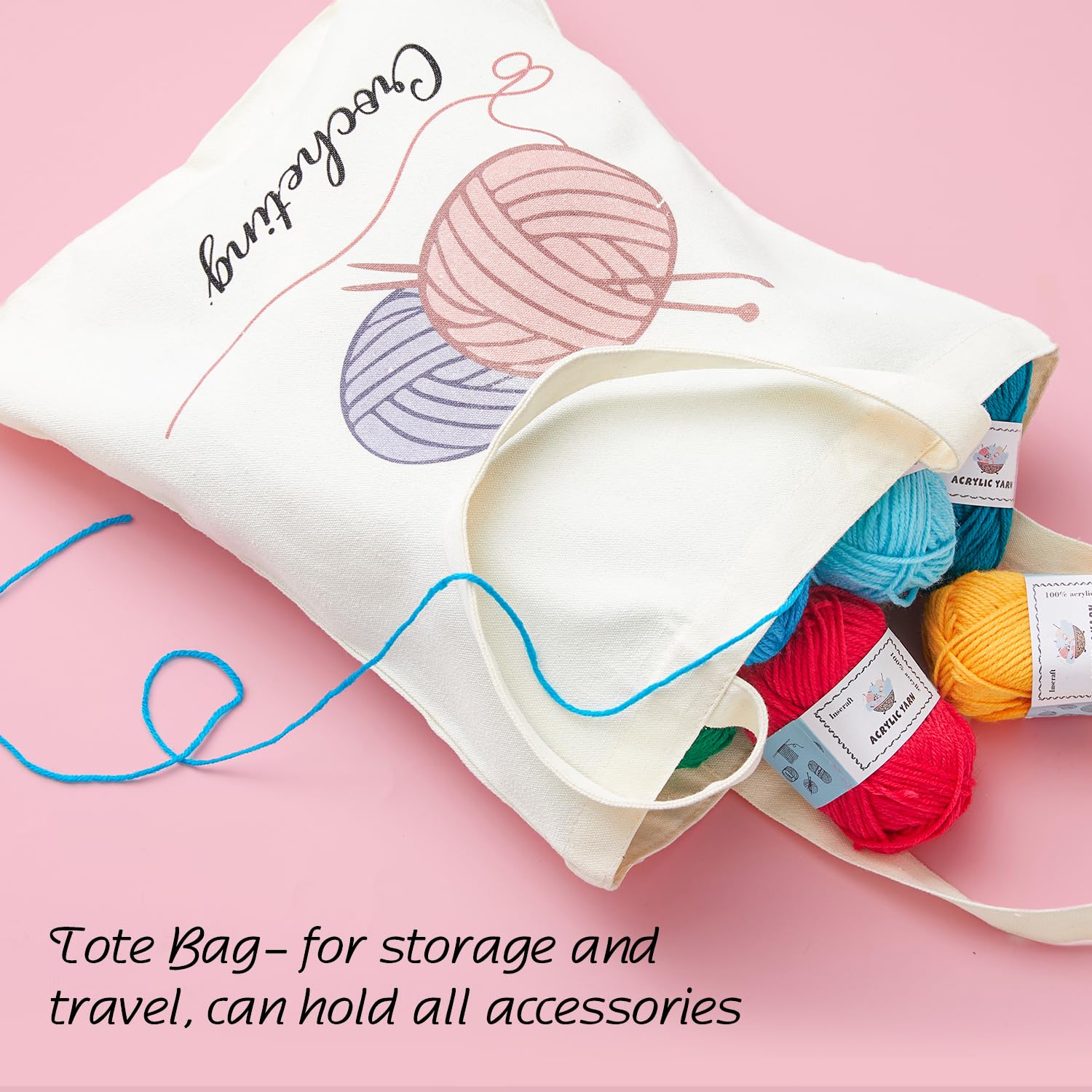 INSCRAFT  with Yarn Set– 1600 Yards Assorted Yarn for Knitting and Crochet, 73PCS Crochet Accessories Set Including Ergonomic Hooks, Knitting Needles & More Ideal Beginner Kit