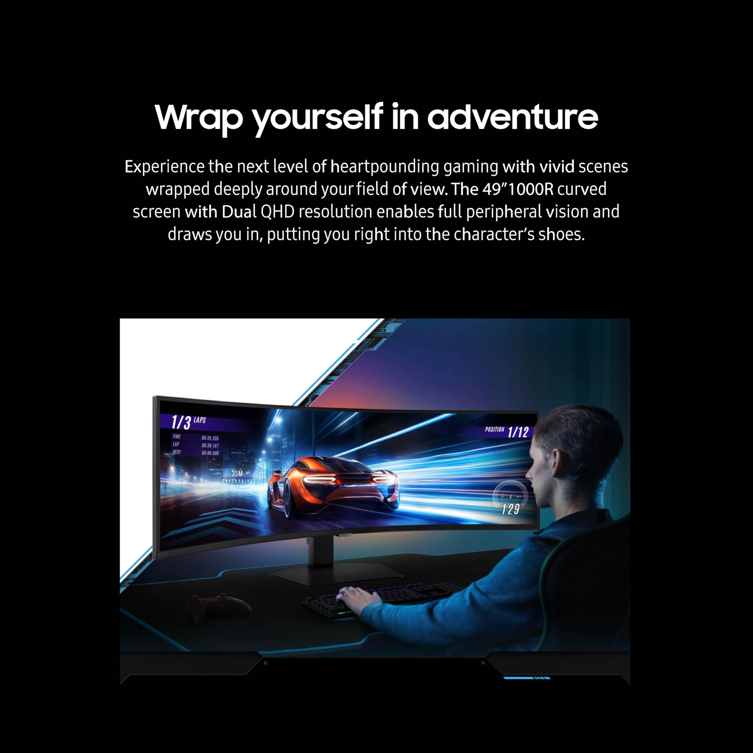 SAMSUNG 49” Odyssey G9 Series DQHD 1000R Curved Gaming Monitor, 1ms(GtG), VESA DisplayHDR 1000, 240Hz, AMD FreeSync Premium Pro, Height Adjustable Stand, Ultrawide Screen, LS49CG954ENXZA, 2024: DP and HDMI Cable