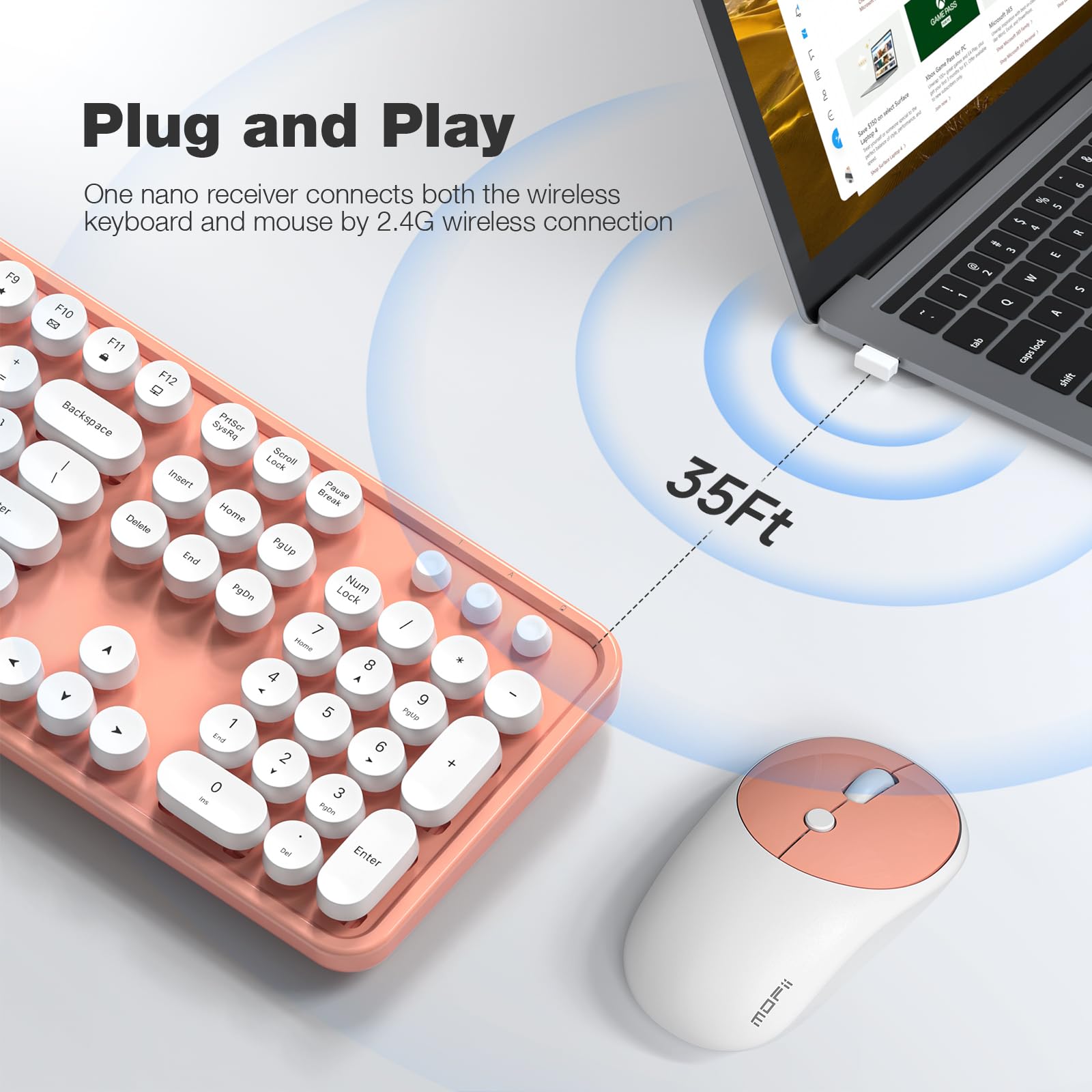 MOFII Wireless Keyboard and Mouse Combo,2.4GHz Retro Full-Size Keyboard with Number Pad and Cute Wireless Mouse for Computer PC Desktops Laptop WindowsxP/7/8/10() thumbnail 2