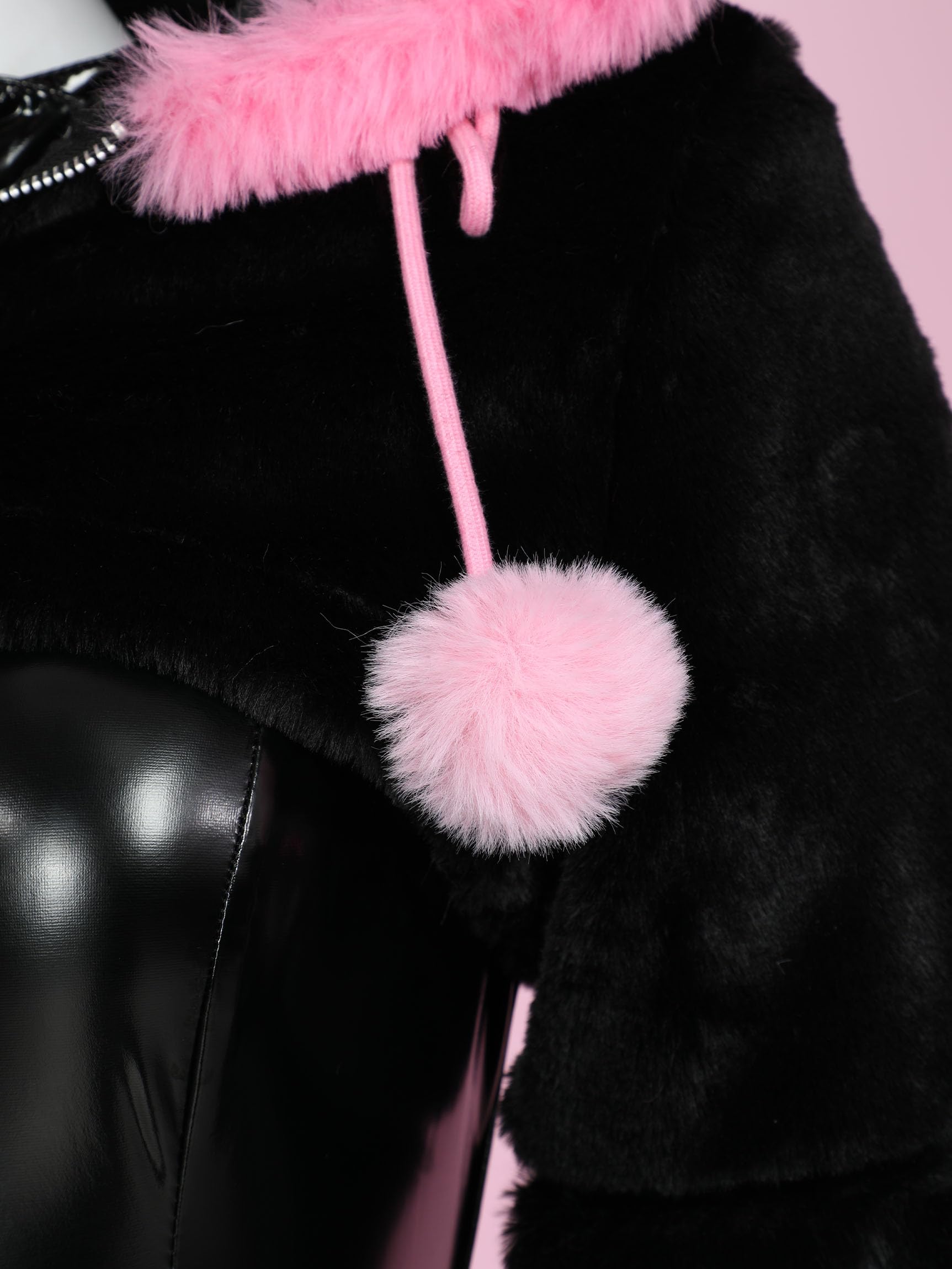 Mobbunny PU Leather Jumpsuit for Women V-neck Tight Bodysuit and Plush Hoodie with Furry Paw Gloves Party Club Halloween: Small