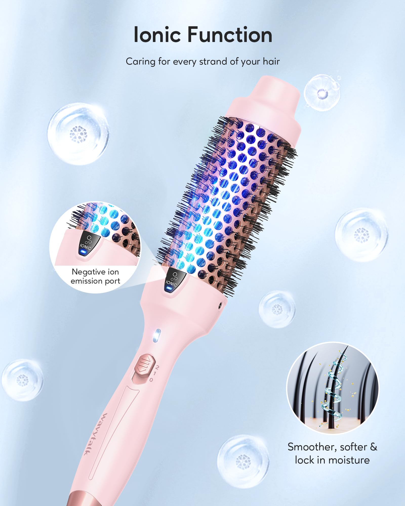 Wavytalk Thermal Brush, Blowout Express 1.5 Inch Negative Ion Thermal Round Brush Creates Blowout Look Makes Hair Shinier & Smoother, Dual Voltage, Easy to Use ()
