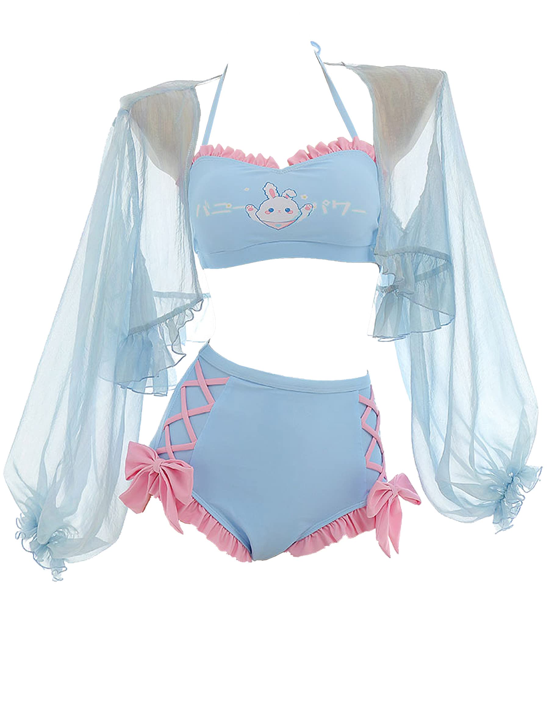 haikyuu Women Anime Bunny Bikini Set with Cover up Kawaii Two Piece Swimsuit Lace-up Bathing Suit
