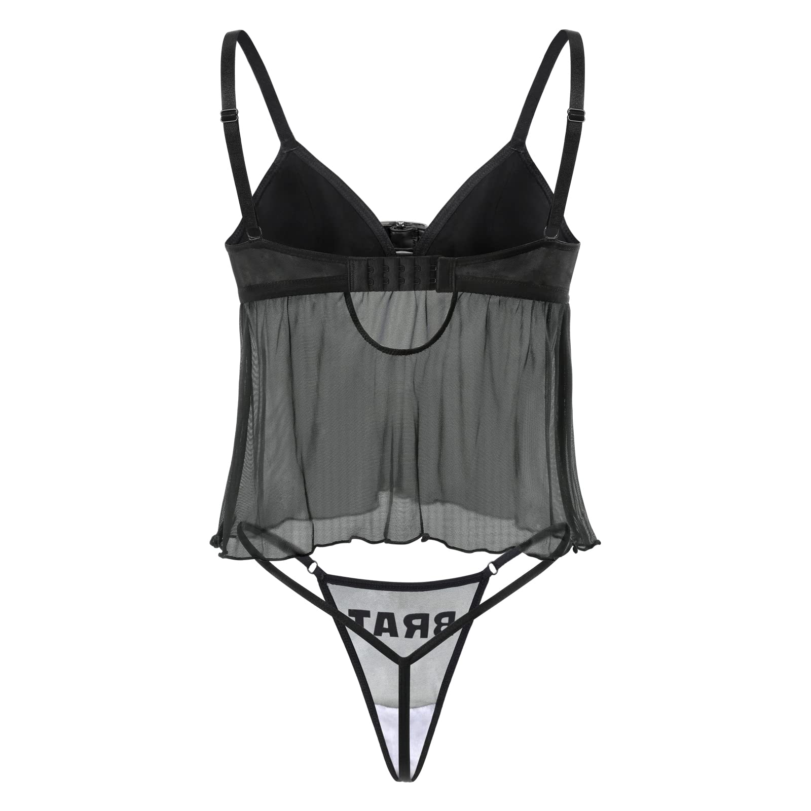 Littleforbig Women Nightwear Babydoll Strap Chemise Halter Lingerie V Neck Sleepwear - Bratty Bralette Thong Lingerie Set: Small Black