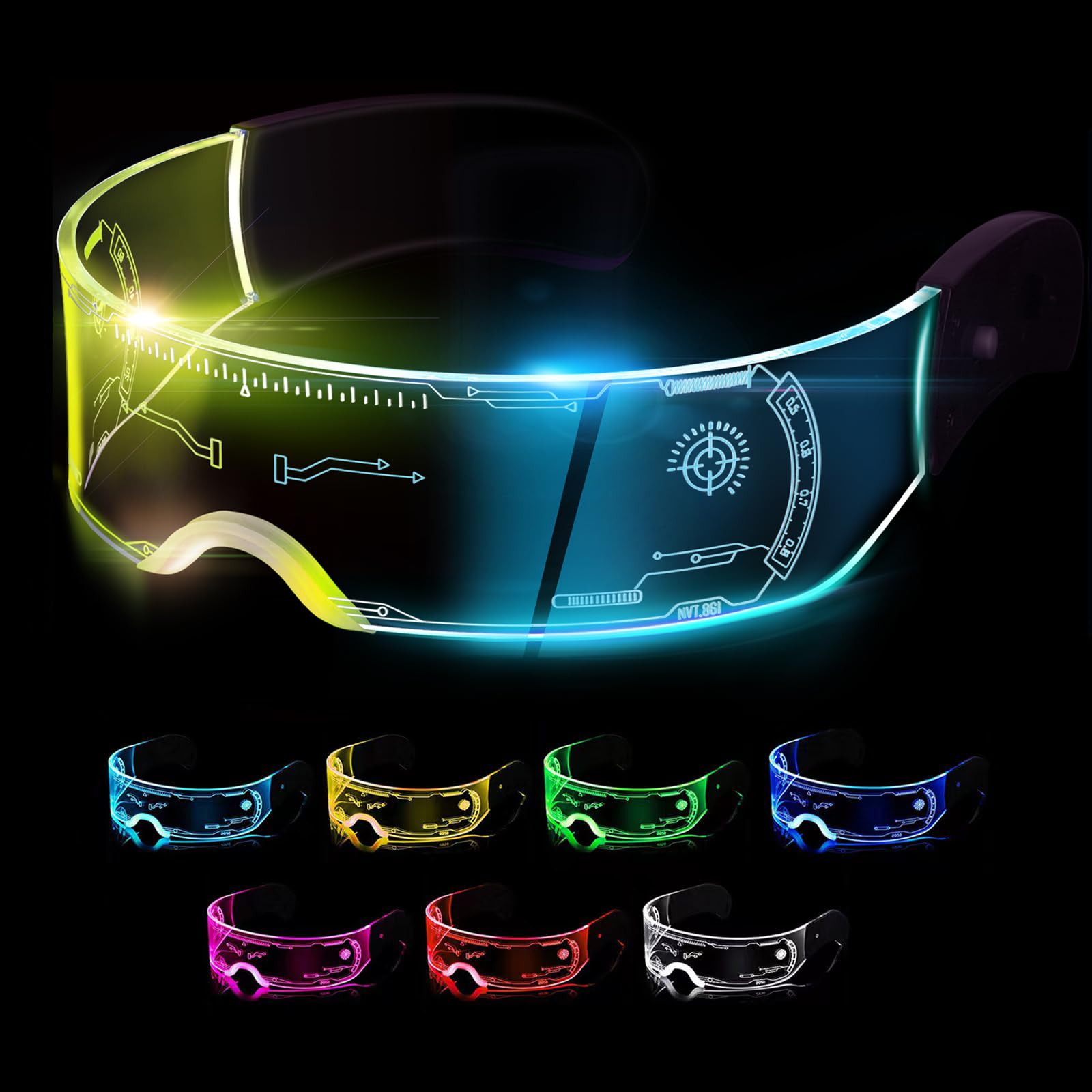 Led Visor Glasses Light Up 7 Colors and 4 Modes,  Glasses for Halloween Cosplay Party Bar Adults: Cyberpunk