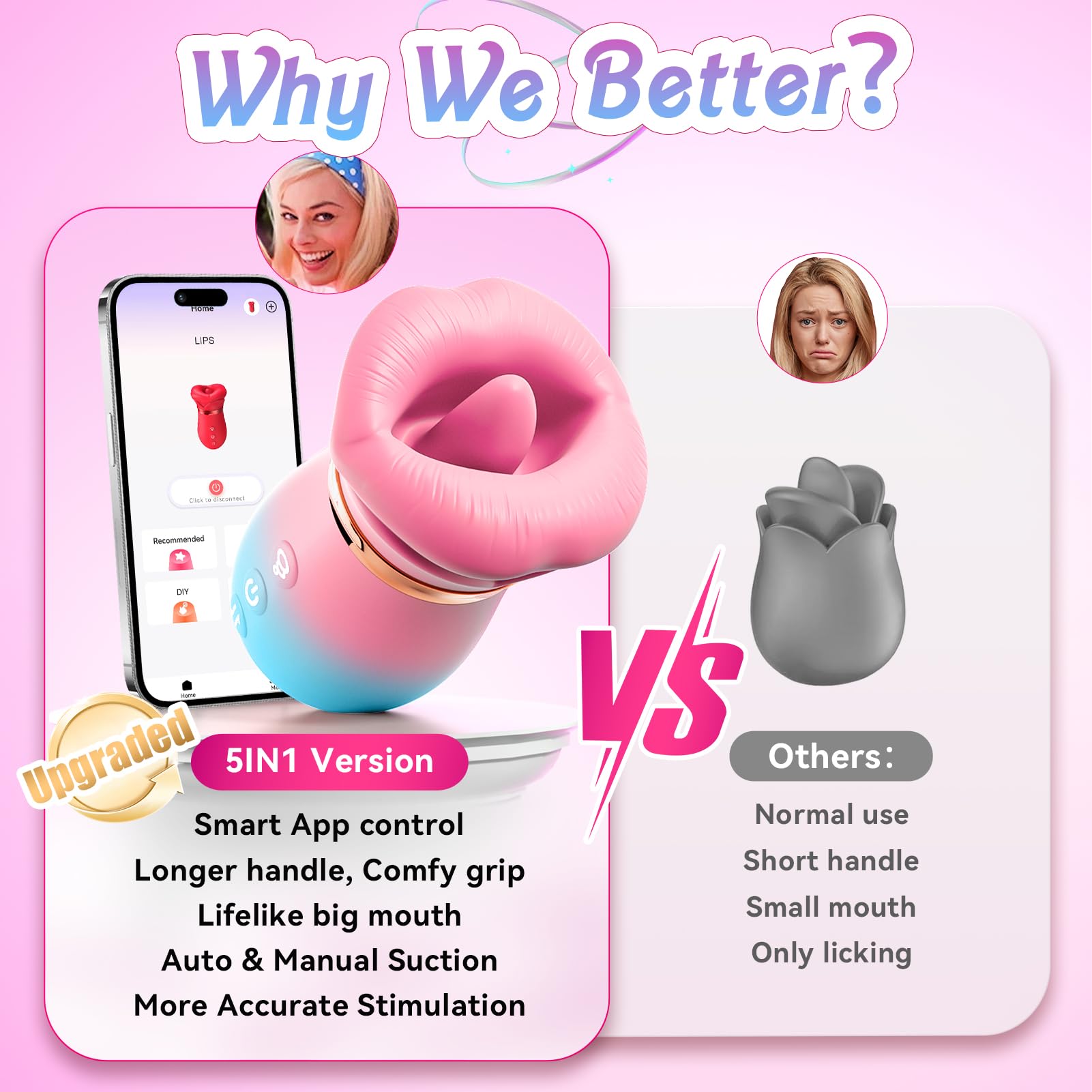 Vibrator Adult Sex Toys for Women - Sovokn 5IN1 Mouth Sucking Vibrator Rose Sex Toy, 10 Tongue Licking, 3 Auto & 1 Manual Sucking Adult Toys New APP, Clit Nipple Vibrator Female Couple Sex Toys,: Pinkblue