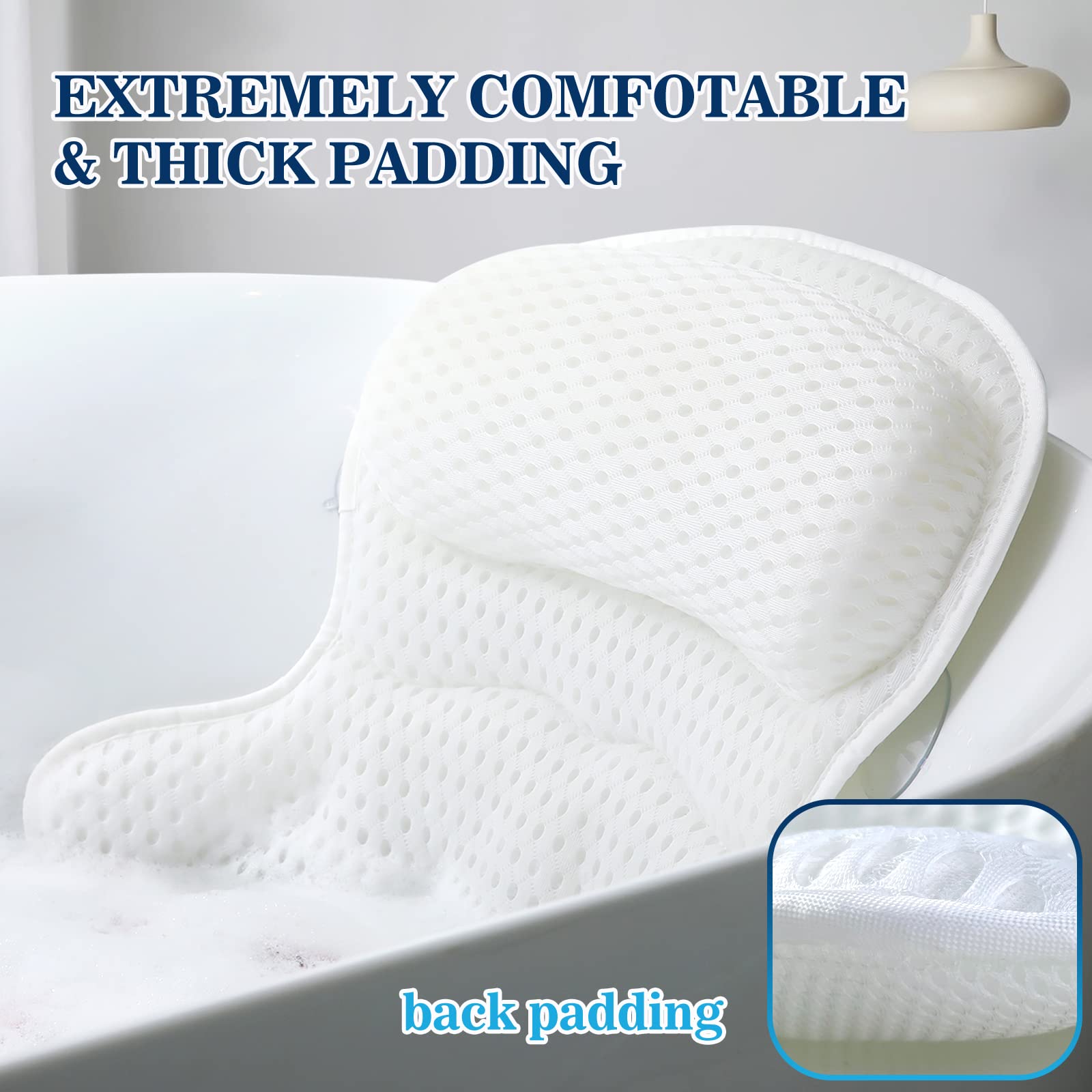 Bath Pillow Bathtub Pillow, Luxury Bath Pillows for Tub Neck and Back Support, Bath Tub Pillow Headrest with Soft 4D Mesh Fabric and Non-Slip Suction Cups, Relaxing Bath Accessories Spa Gifts: Bath Pillow Bathtub Pillow, Luxury Bath Pillows for Tub Neck and Back Support, Bath Tub Pillow Headrest with Soft 4D Mesh Fabric and Non-Slip Suction Cups, Relaxing Bath Accessories Spa Gifts