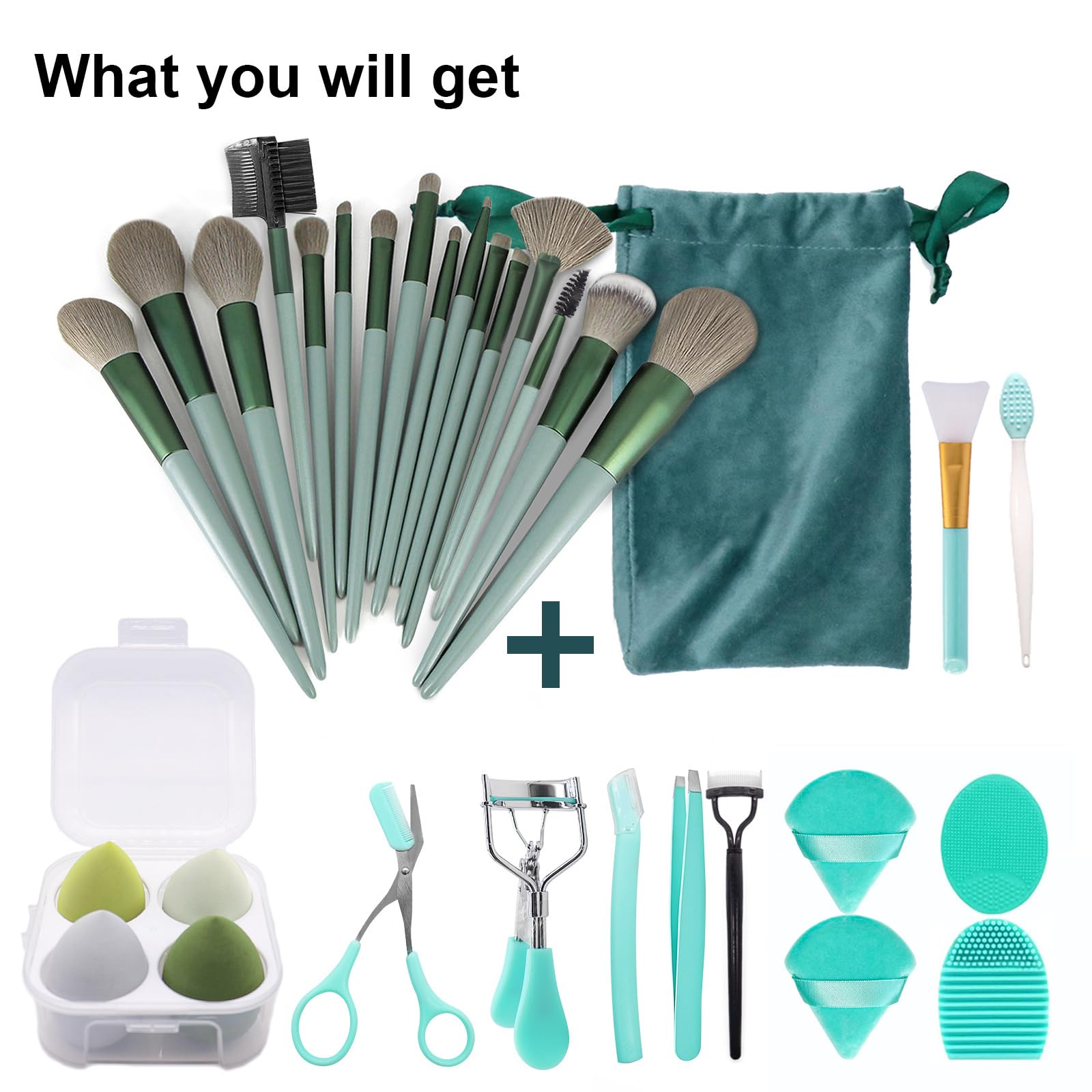 Koccido Makeup Brushes 22 Pcs Makeup Kit,Foundation Brush Eyeshadow Brush Make up Brushes Set (Green, 22 Piece Set) thumbnail 7