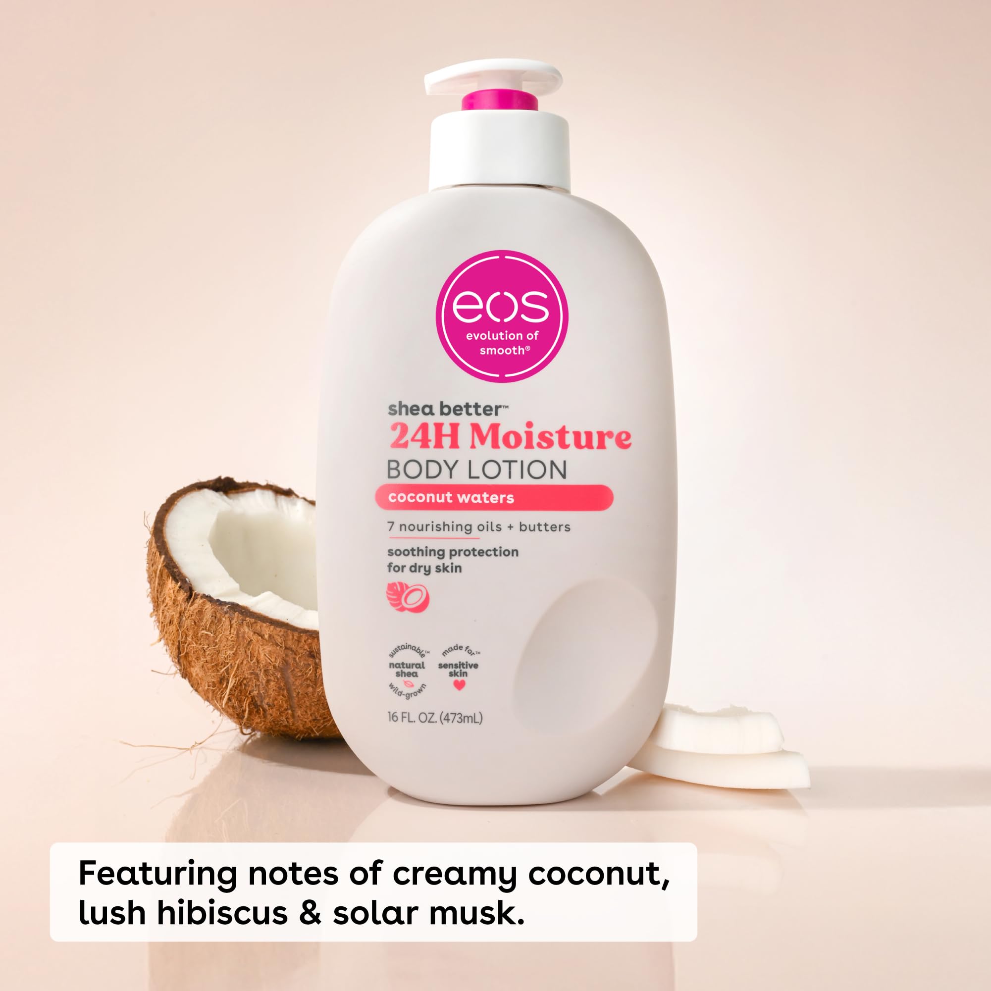 eos Shea Better Body Lotion- Pomegranate Raspberry, 24-Hour Moisture Skin Care, Lightweight & Non-Greasy, Made with Natural Shea, Vegan, 16 fl oz: Coconut Waters 16 Fl Oz (Pack of 1)