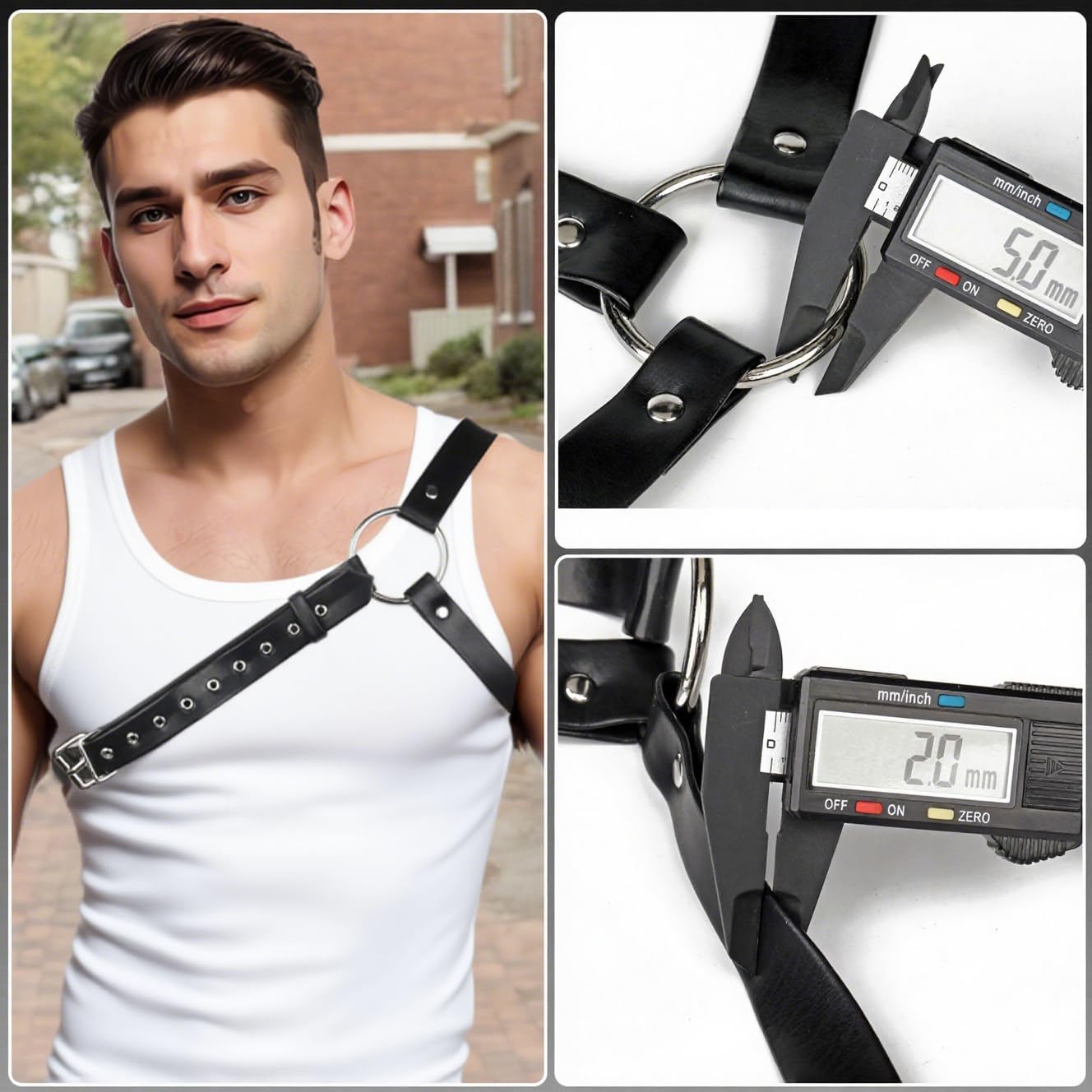 RTeczSolve Men's Shoulder Harness Belt, Adjustable Body Chest Harness for Men, PU Leather Male Punk Chest Belt Muscle Show Fashion Costumes for Cosplay Party