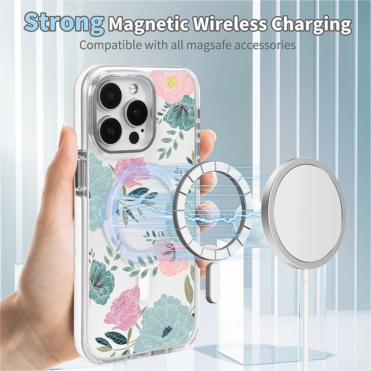 TAMEFOX for iPhone 15 Clear Case, Campatible with Magsafe,Fresh Red Cherry Soft TPU Slim Magnetic for Women Girl Protective Case for iPhone 15-6.1 Inch (White): Blue Red Camellia iPhone 13 Pro