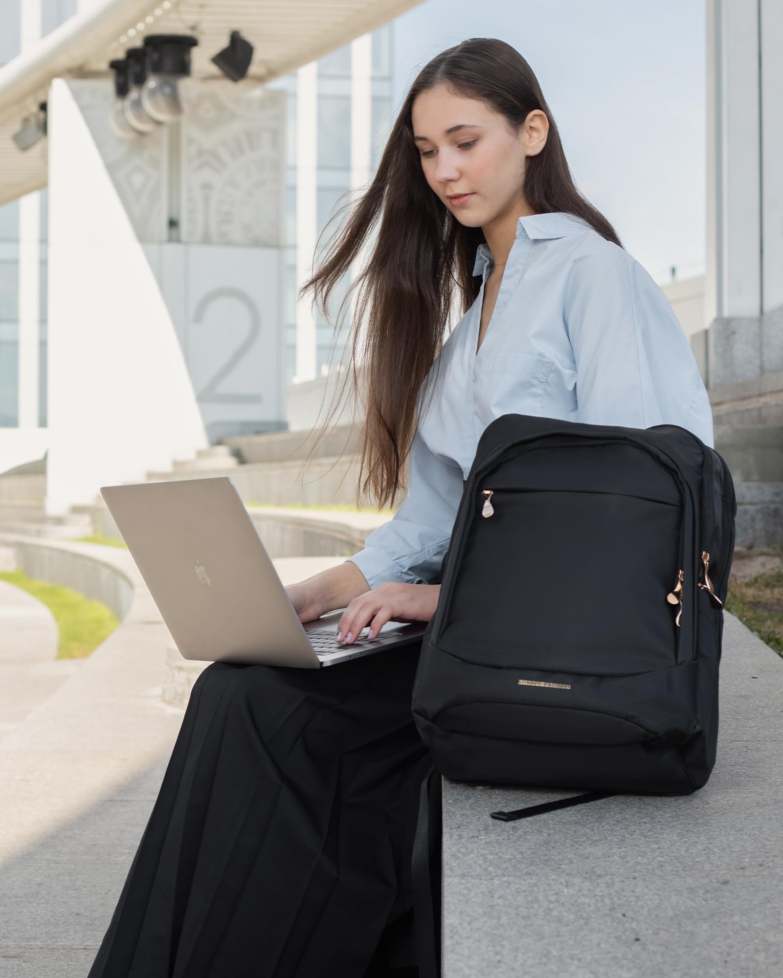 LIGHT FLIGHT Travel Backpack for Women, 15.6 Inch Laptop Backpack with USB Charging Hole, Water Resistant College Bookbag, Large Capacity Black Computer Backpacks for Work, Black: 15.6 Inch 01-black