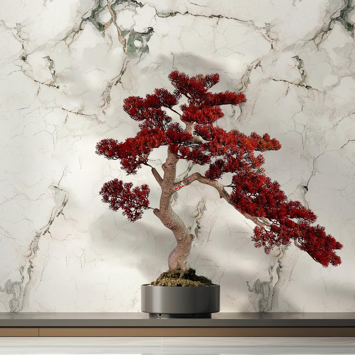 VIGGDA 3ft（43in） Artificial Bonsai Tree Juniper Faux Plants Indoor Big Fake Plants Decor with Ceramic Pots for Home Table Office Desk Bathroom Shelf Bedroom Living Room Farmhouse Decorations: Red