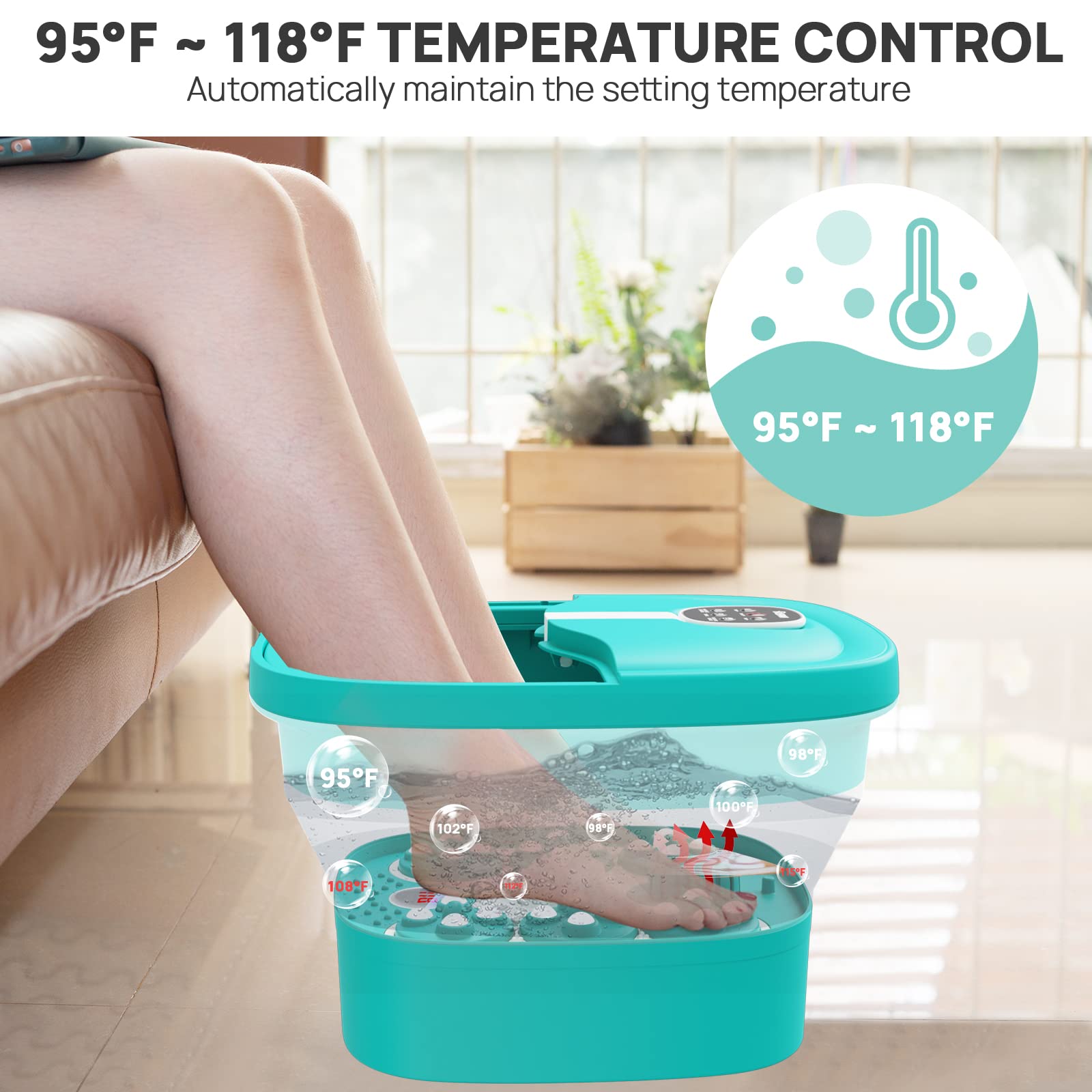 HOSPAN Collapsible Foot Spa Electric Rotary Massage, Foot Bath with Heat, Bubble, Remote, and 24 Motorized Shiatsu Massage Balls. Pedicure Foot Spa for Feet Stress Relief: Sky Blue