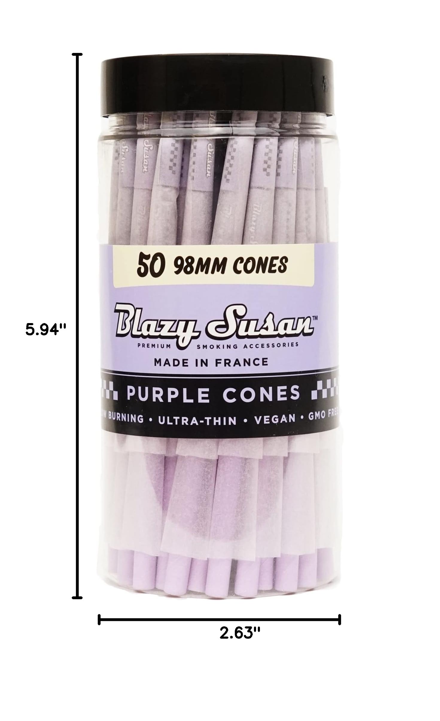 Blazy Susan Purple Pre-Rolled Cones, 50 Count (98mm) - Slow-Burning Rolling Paper & Ultra-Thin Natural Preroll Cones with Filter Tips - Vegan, GMO-Free, Convenient & Easy-To-Use Prerolled Cones: Blazy Susan Purple Pre-Rolled Cones, 50 Count (98mm) - Slow-Burning Rolling Paper & Ultra-Thin Natural Preroll Cones with Filter Tips - Vegan, GMO-Free, Convenient & Easy-To-Use Prerolled Cones