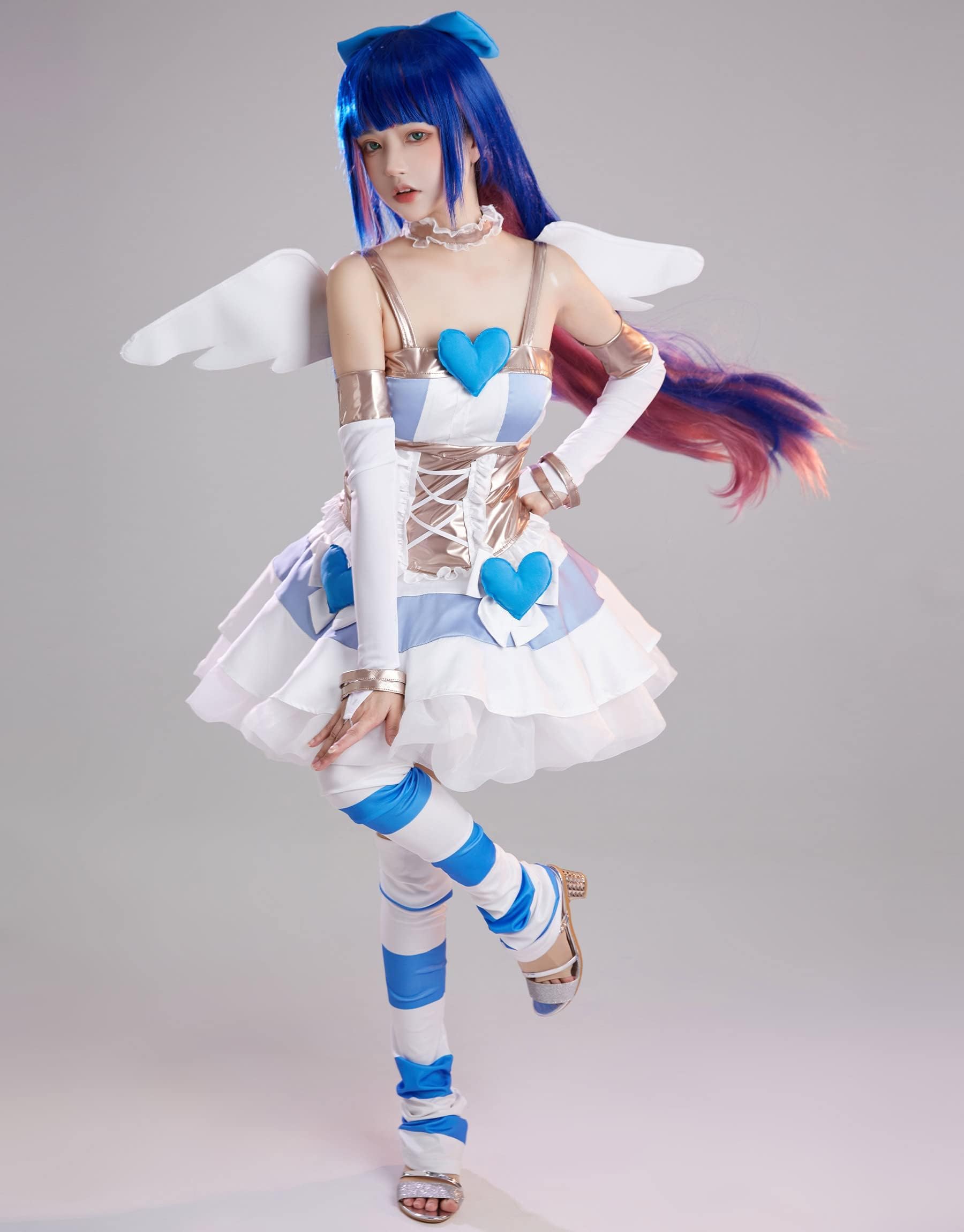 Miccostumes Womens Anime Dress Blue Heart Cosplay Costume with Wings