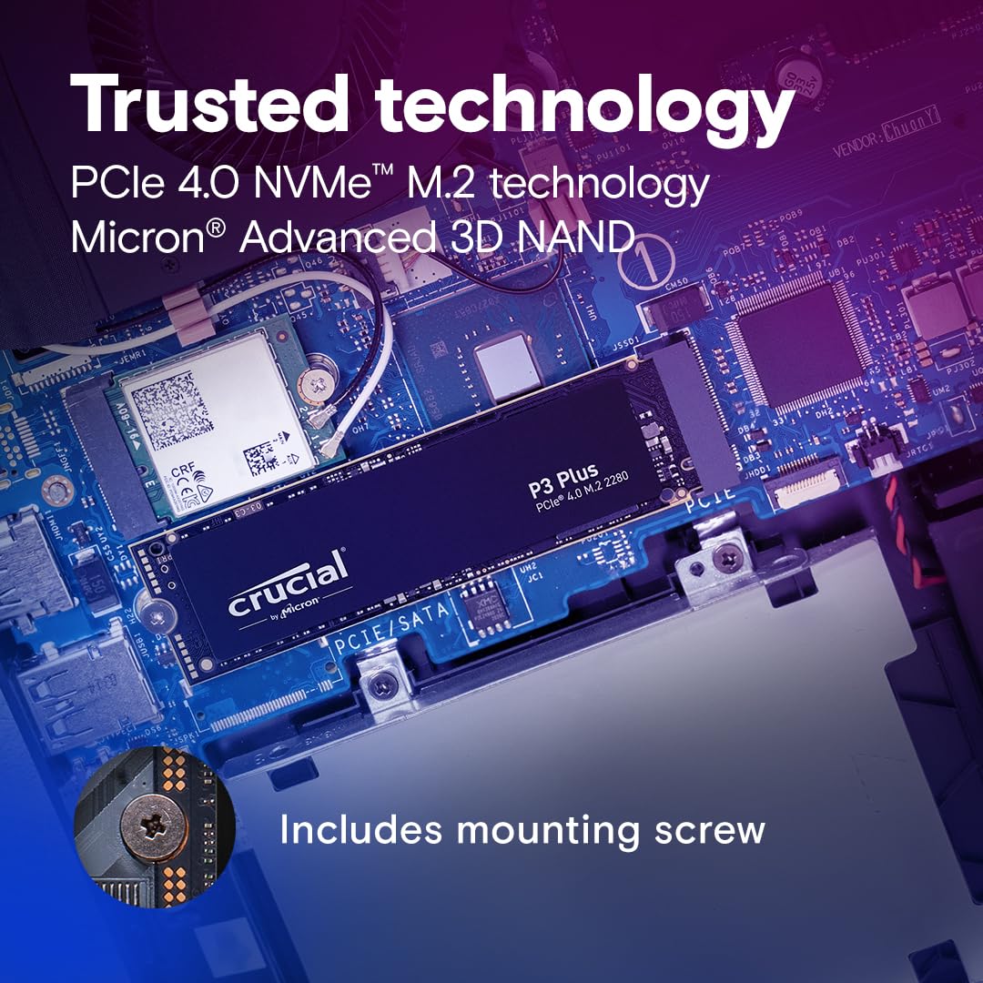 Crucial P3 Plus  PCIe Gen4 3D NAND NVMe M.2 SSD, up to 4800MB/s - CT4000P3PSSD8: 2TB P3 Plus SSD
