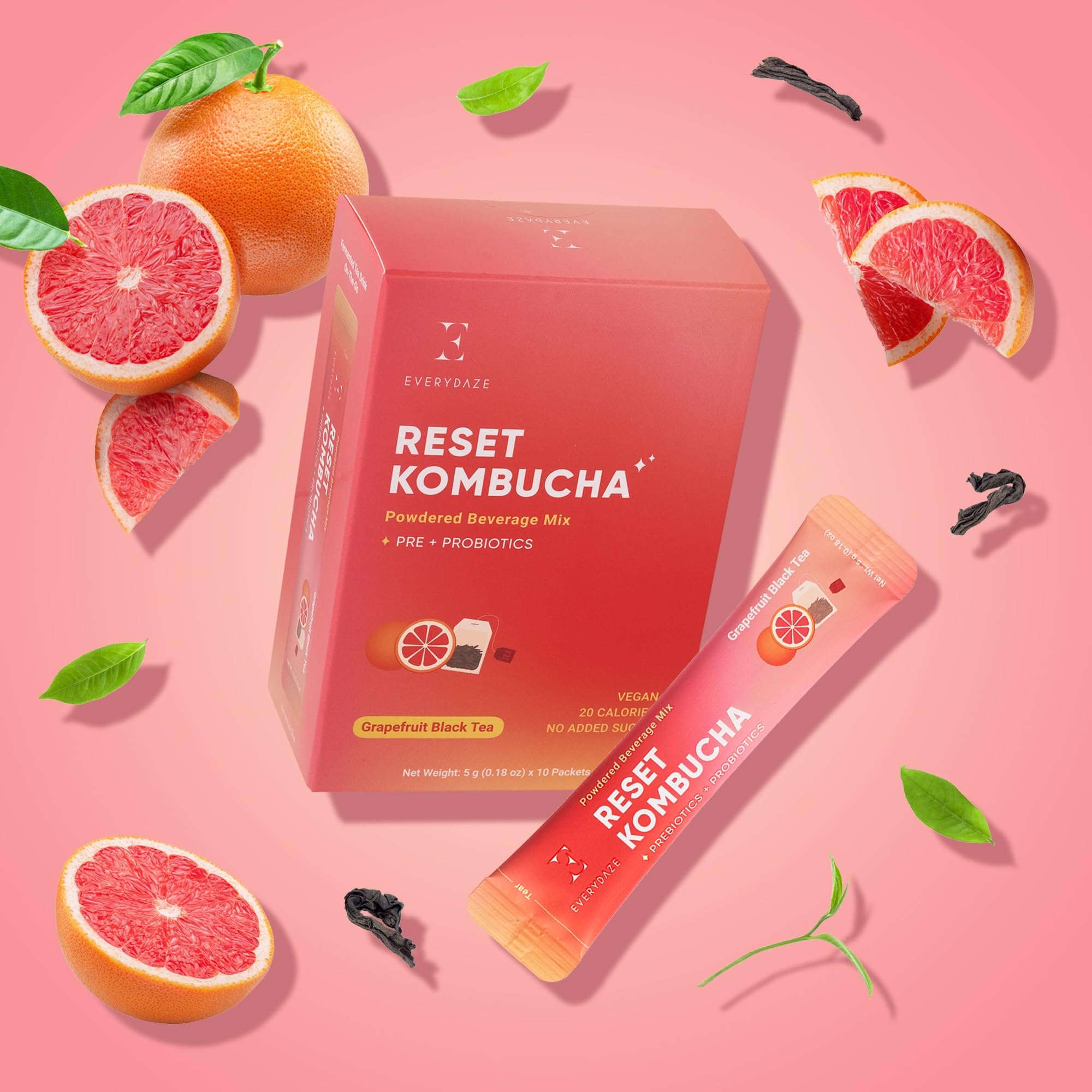 Everydaze BT21 Reset Kombucha Tea Powdered Beverage Mix | 10 Sticks | Prebiotics + Probiotics | Vegan | No Added Sugar, Gluten Free, Sparkling Powder Drink Pack ()