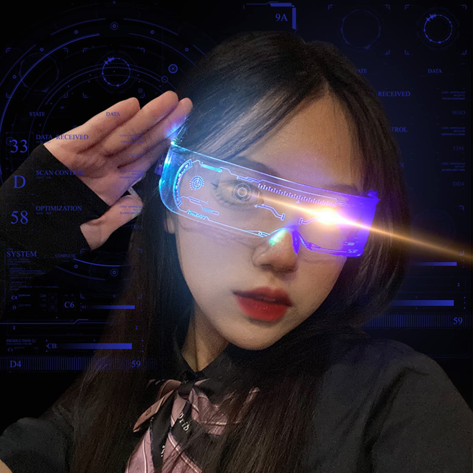 Led Visor Glasses Light Up 7 Colors and 4 Modes,  Glasses for Halloween Cosplay Party Bar Adults: Cyberpunk