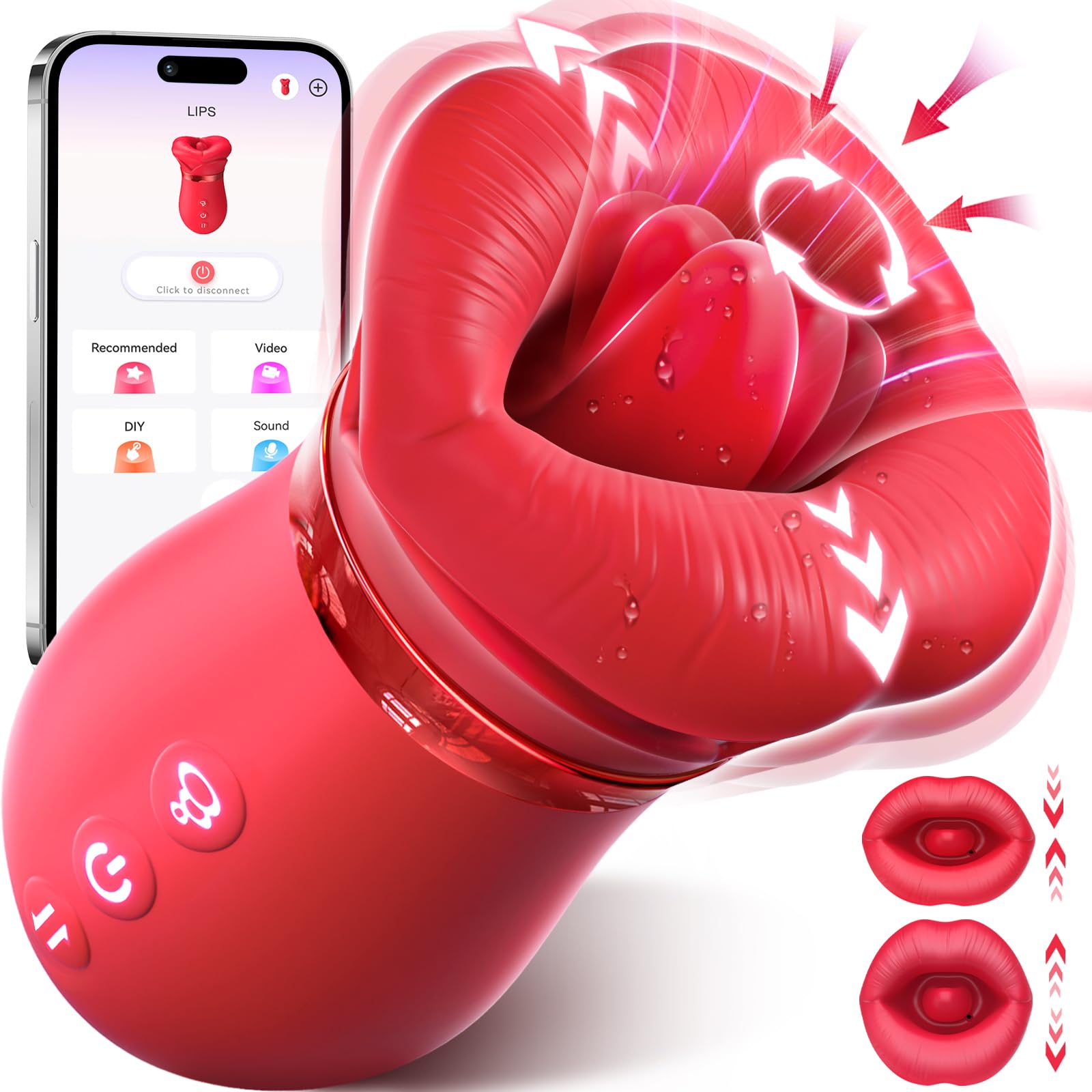 Vibrator Adult Sex Toys for Women - Sovokn 5IN1 Mouth Sucking Vibrator Rose Sex Toy, 10 Tongue Licking, 3 Auto & 1 Manual Sucking Adult Toys New APP, Clit Nipple Vibrator Female Couple Sex Toys,: A Red