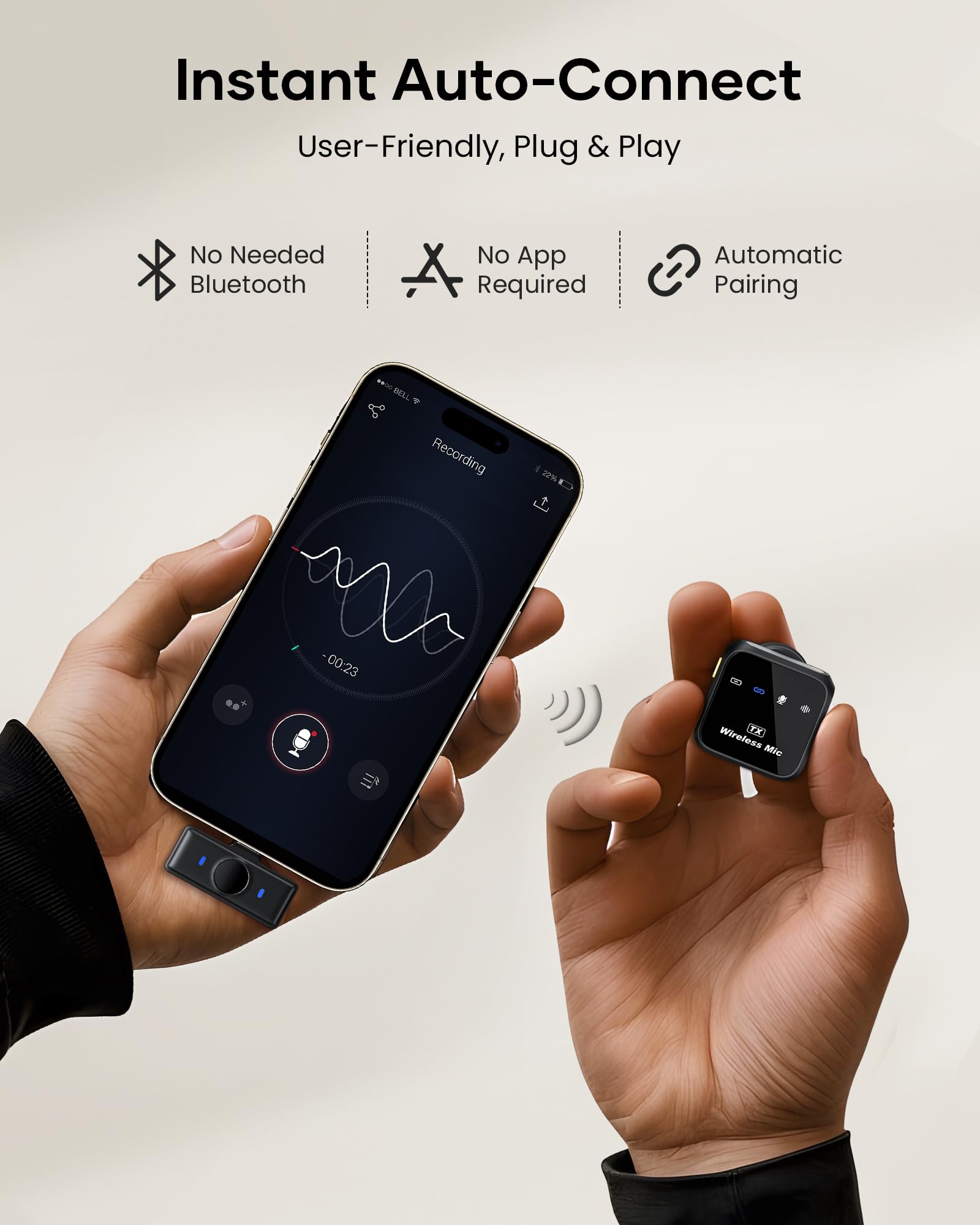 KUKIHO Wireless Lavalier Microphone with Charging Case, 36H Battery Life, Noise Cancellation, 135ft Range, Plug-and-Play Clip-On Mic for iPhone, iPad, Android, YouTube, Vlog, Live Streaming: Mic 2 (2 TX + 1 RX + Charging Case)
