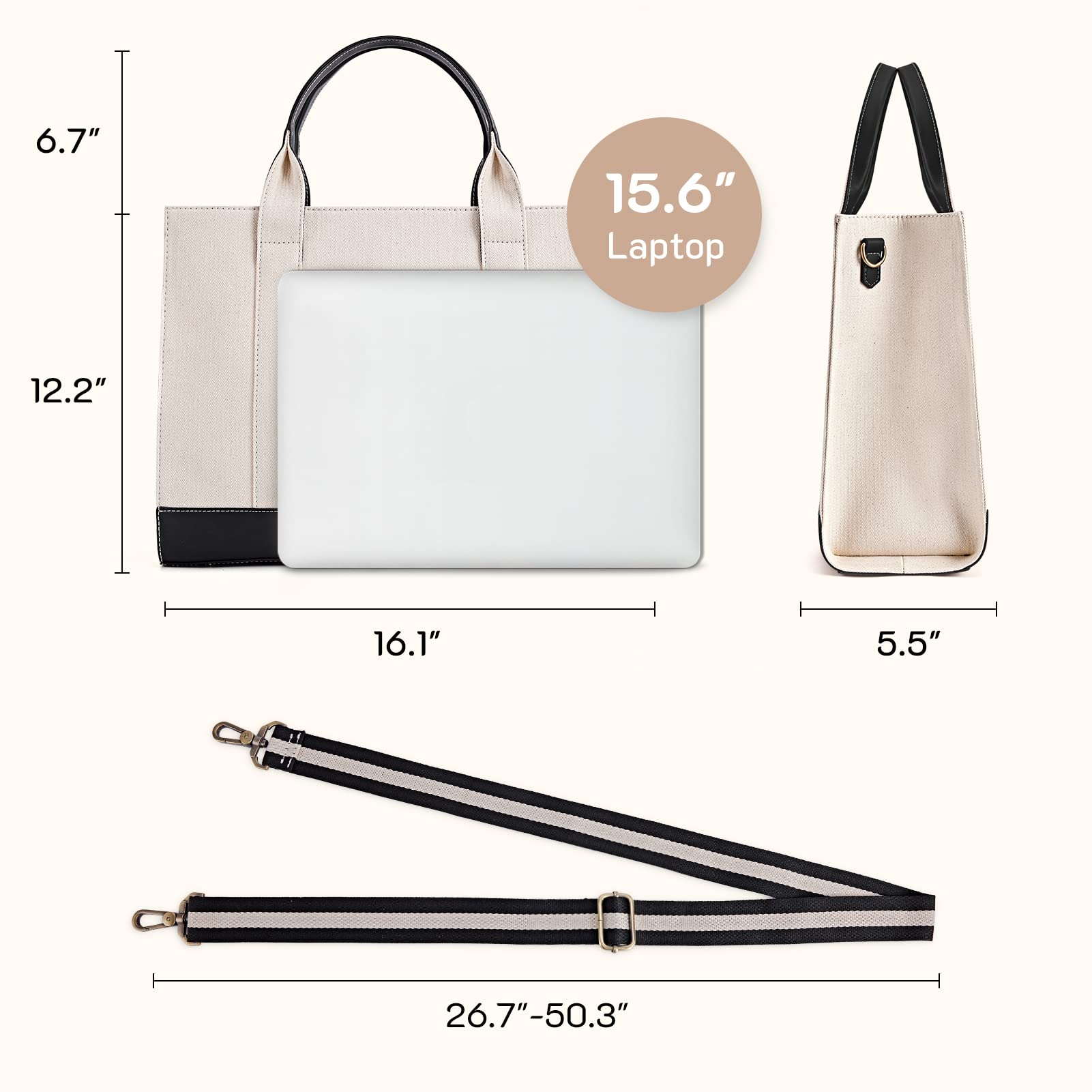 Missnine Tote Bag Canvas Laptop Bag 15.6 inch Briefcase for Women Large Capacity Handbag for Office, School, Travel