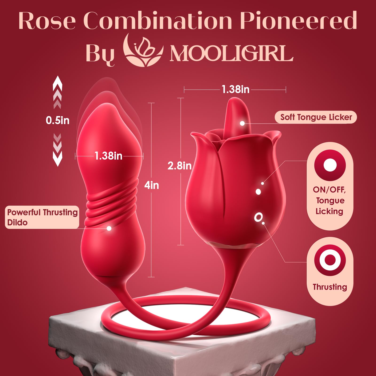 Sex Toys Rose Vibrator Dildo - MOOLIGIRL 4IN1 Adult Toys for Women with 9 Tongue Licking & Thrusting Dildos G Spot Vibrators, Anal Rose Sex Toy Nipple Clitoral Stimulator Licker for Female Couples: A-Red