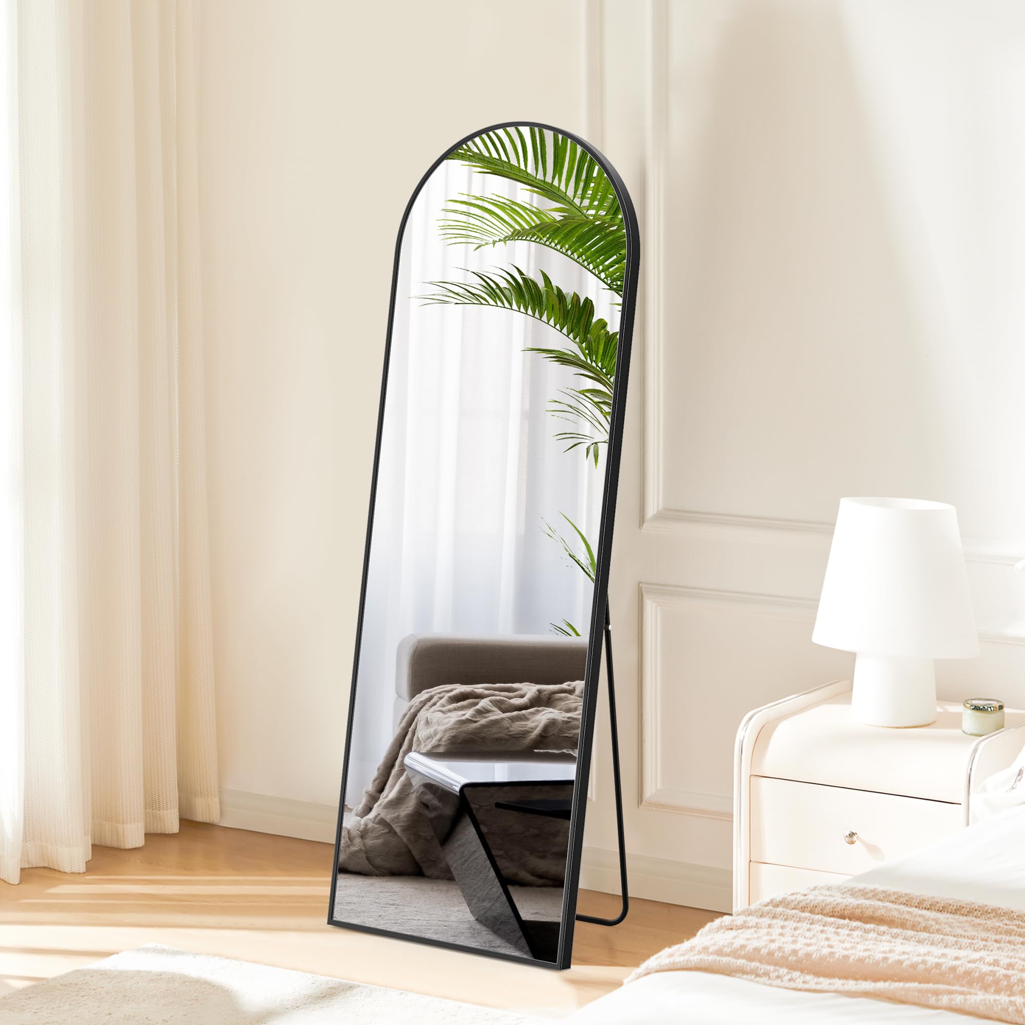 DUMOS Arched Full Length Mirror with Stand Floor Standing Aluminum Frame for Bedroom Body Hanging Leaning Modern Simple Home Decor Shatter-Proorf Nano Glass Wall Living Room Cloakroom Black 59"x16": Arched-dark Black 59"L x 16"W