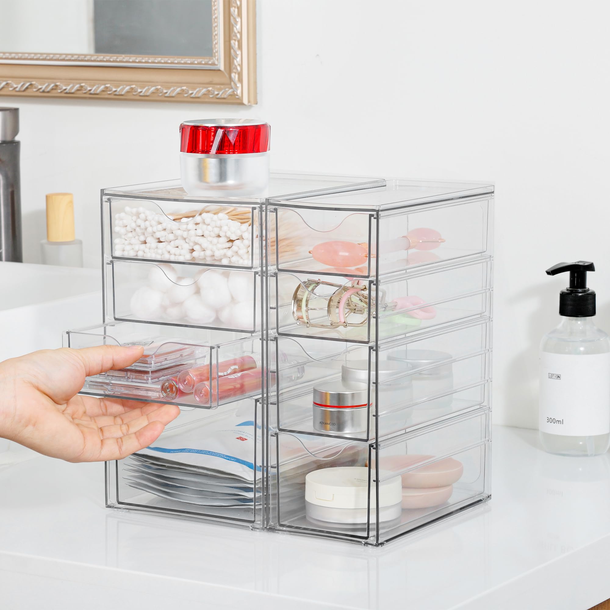 Vtopmart Acrylic Organizer with 16 Drawers (4 Set),Clear Storage Drawers for Office Supplies,Desk Organization and Storage for Makeup,Jewelry,Art Crafts