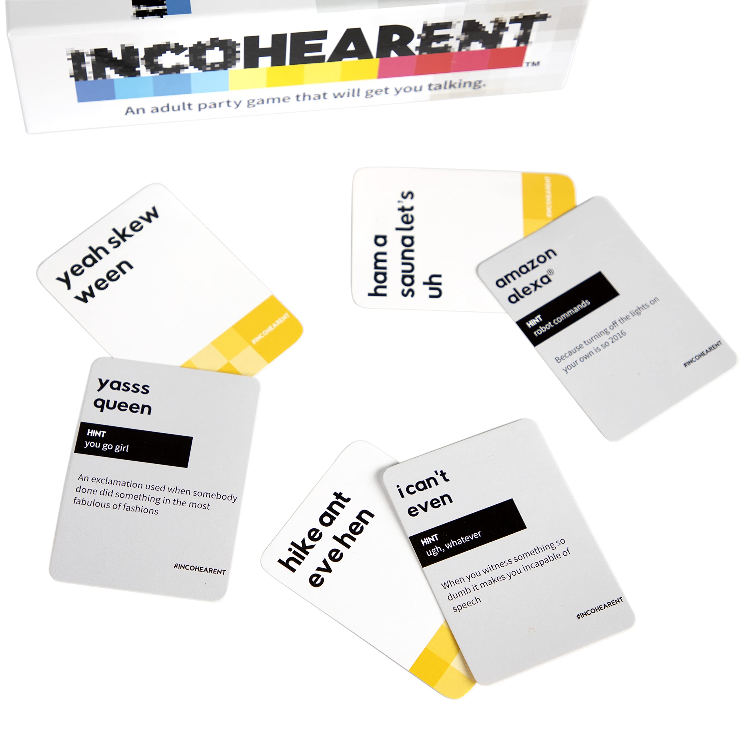 WHAT DO YOU MEME? Incohearent, The Guess The Gibberish Party Game by Relatable, A Funny Card Game for Adults, Great for Game Night Games, Includes 400 Cards, Instructions, and 1 Sand Timer