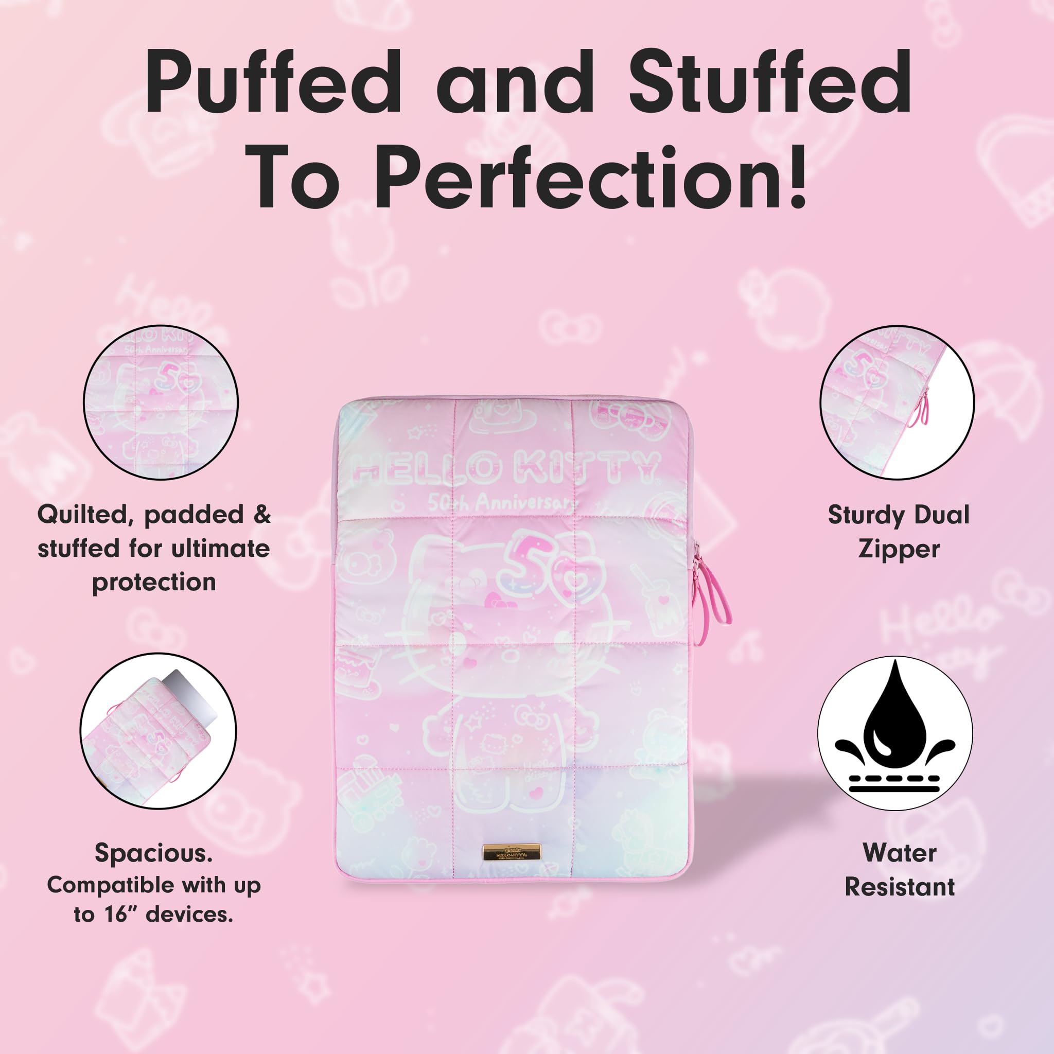Sonix x Sanrio | Puffy Laptop Sleeve | 15-16 Inch, Quilted Pillow Puffer Laptop Carrying Case, Computer Sleeve | Hello Kitty 50th Anniversary