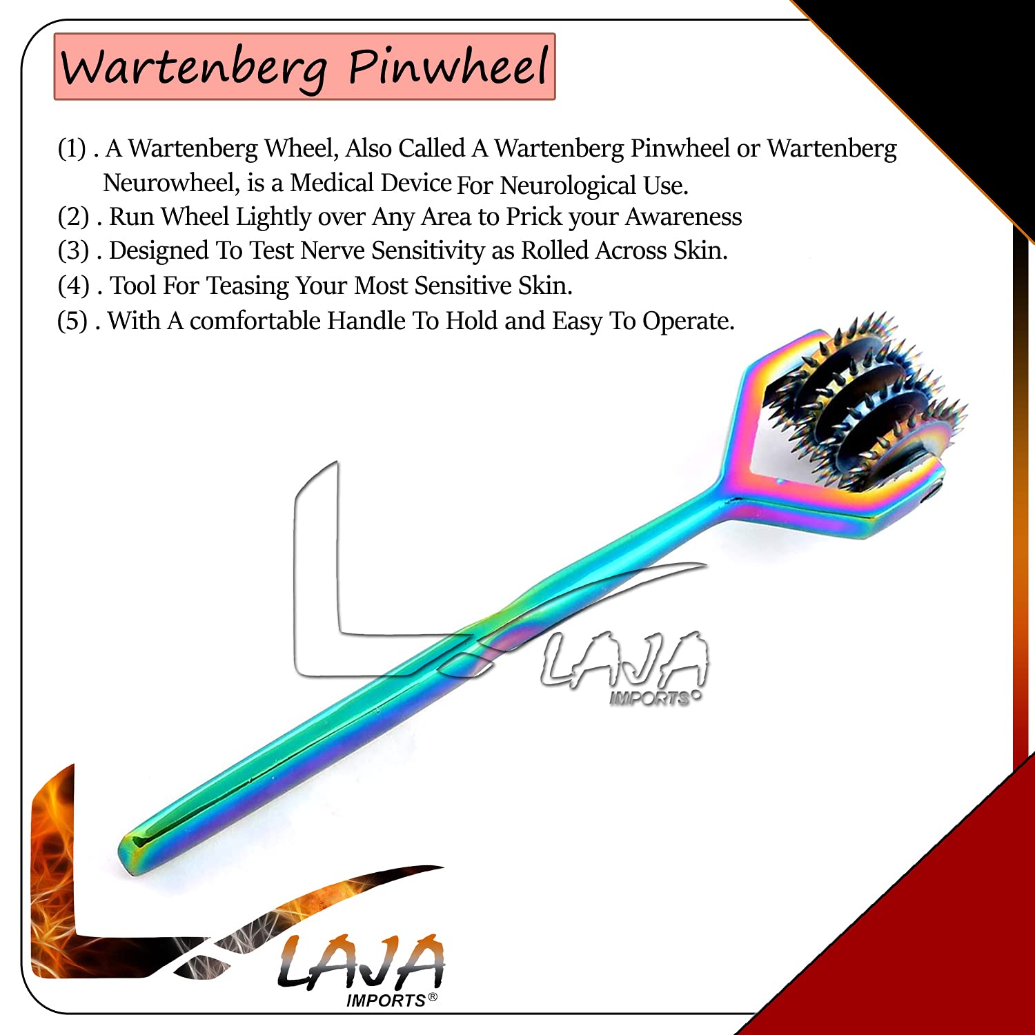 Laja Imports Wartenberg Wheel - Strong Sensation Pinwheel (4 Head) Rainbow Color for Educational Use