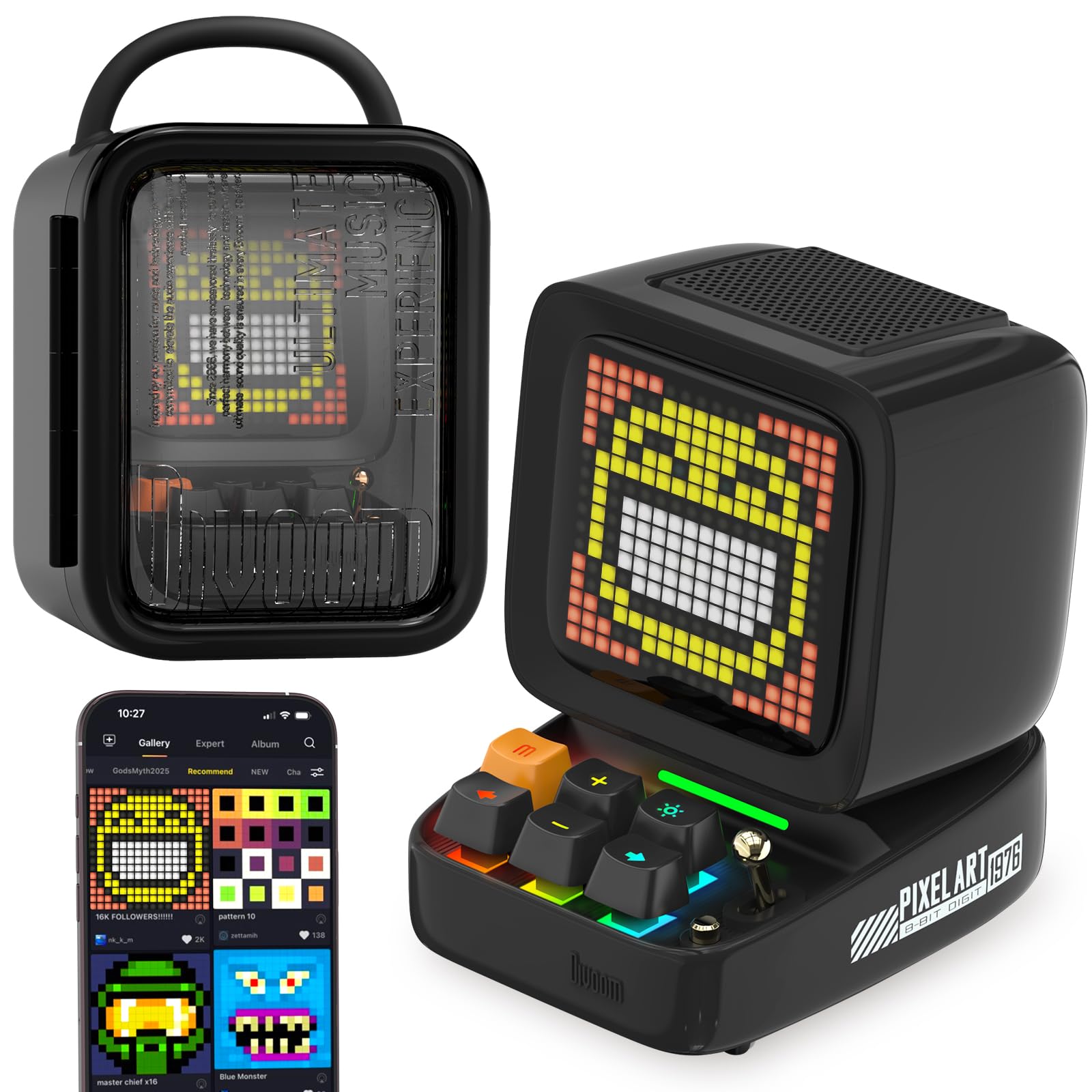 Divoom Ditoo Retro Pixel Art Game Bluetooth Speaker with 16X16 LED App Controlled Front Screen (): Black