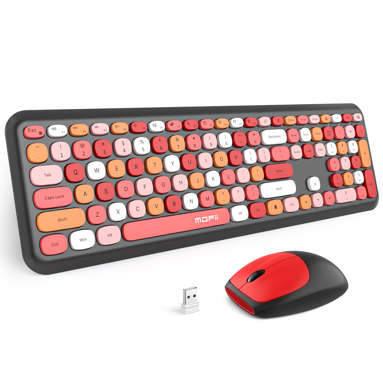 MOFII Wireless Keyboard and Mouse Combo,2.4GHz Retro Full-Size Keyboard with Number Pad and Cute Wireless Mouse for Computer PC Desktops Laptop WindowsxP/7/8/10(): Black Colorful
